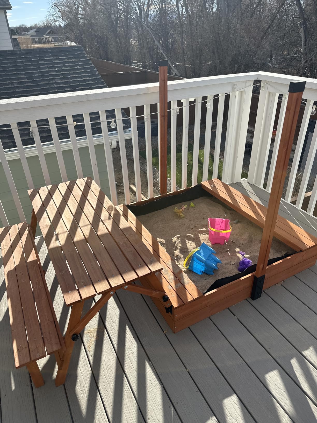 Kids Sandbox with Lid & Canopy, Picnic Table, Outdoor Sand Pit Ages 4-8 customer photo 1