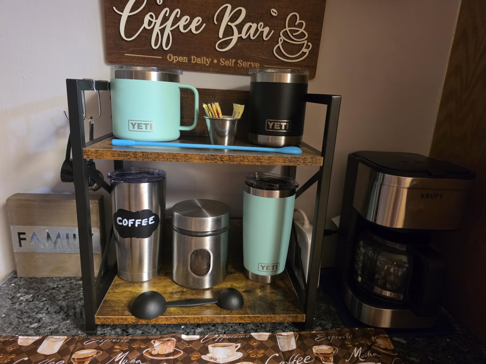 RUILALIFE 2 Tier Kitchen Counter Shelf Organizer, Coffee Bar Station Organizer for Countertop,Space Saving Spice Rack, Desk Shelf Riser, Coffee Bar Accessories(Rustic Brown, Medium) customer photo 1