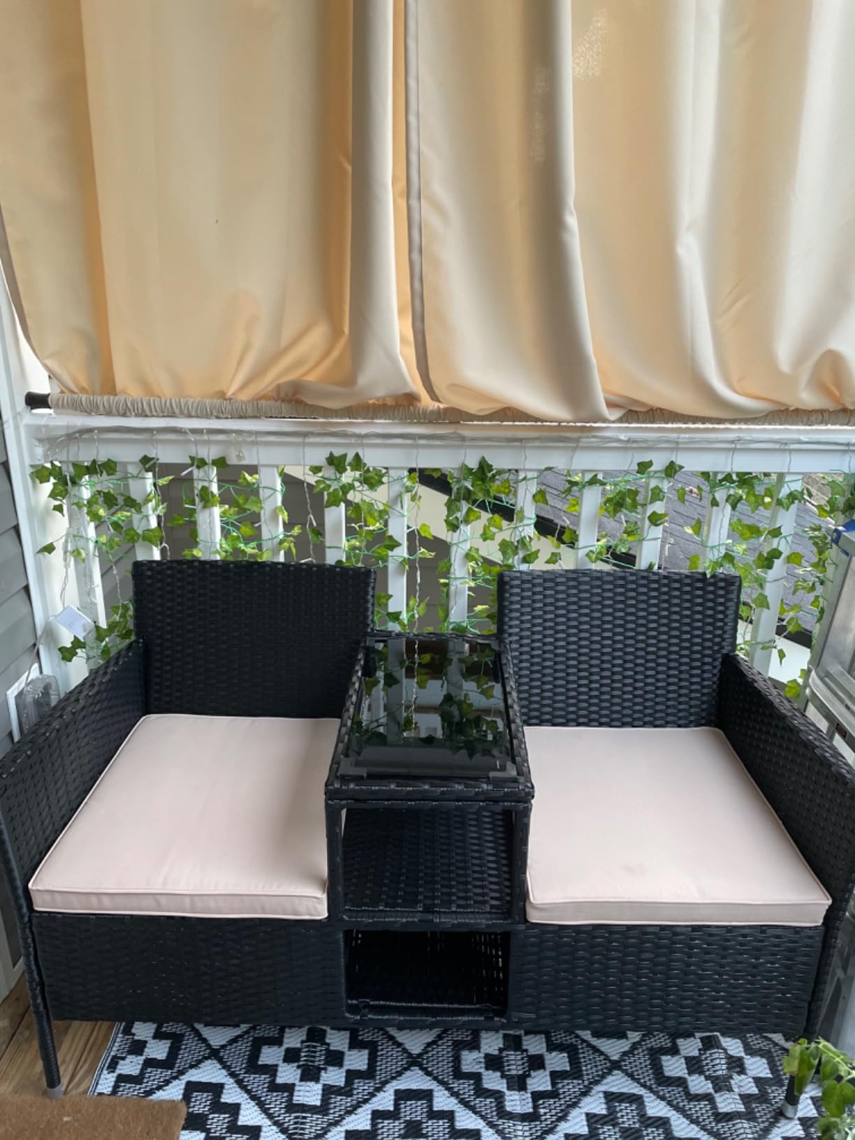 Devoko Outdoor Patio Loveseat Rattan 2-Seat Patio Conversation Set, Beige customer photo 2