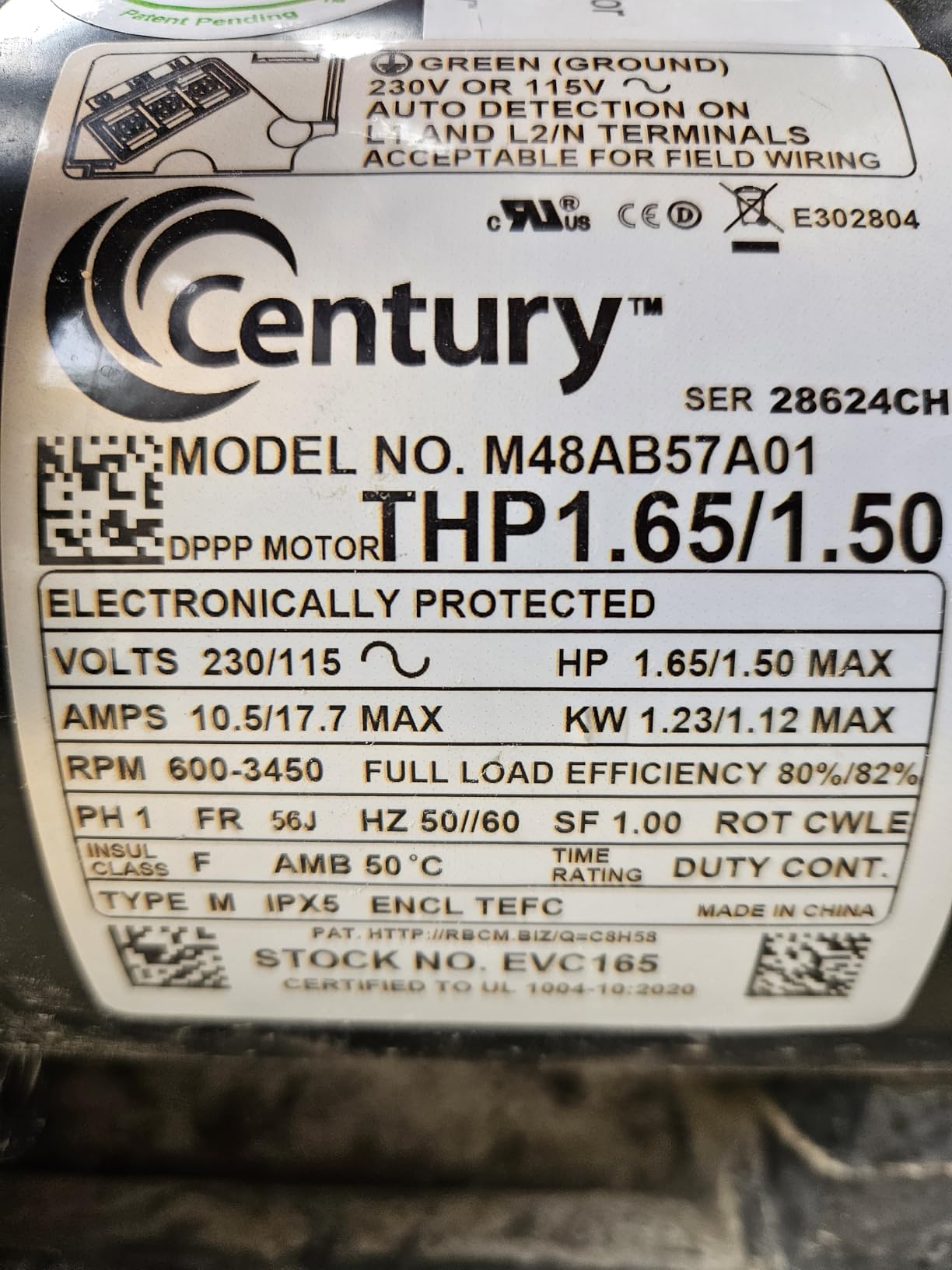 Century EVC165 1.65 THP Variable Speed Pool Pump Motor 56J Round Flange customer photo 1