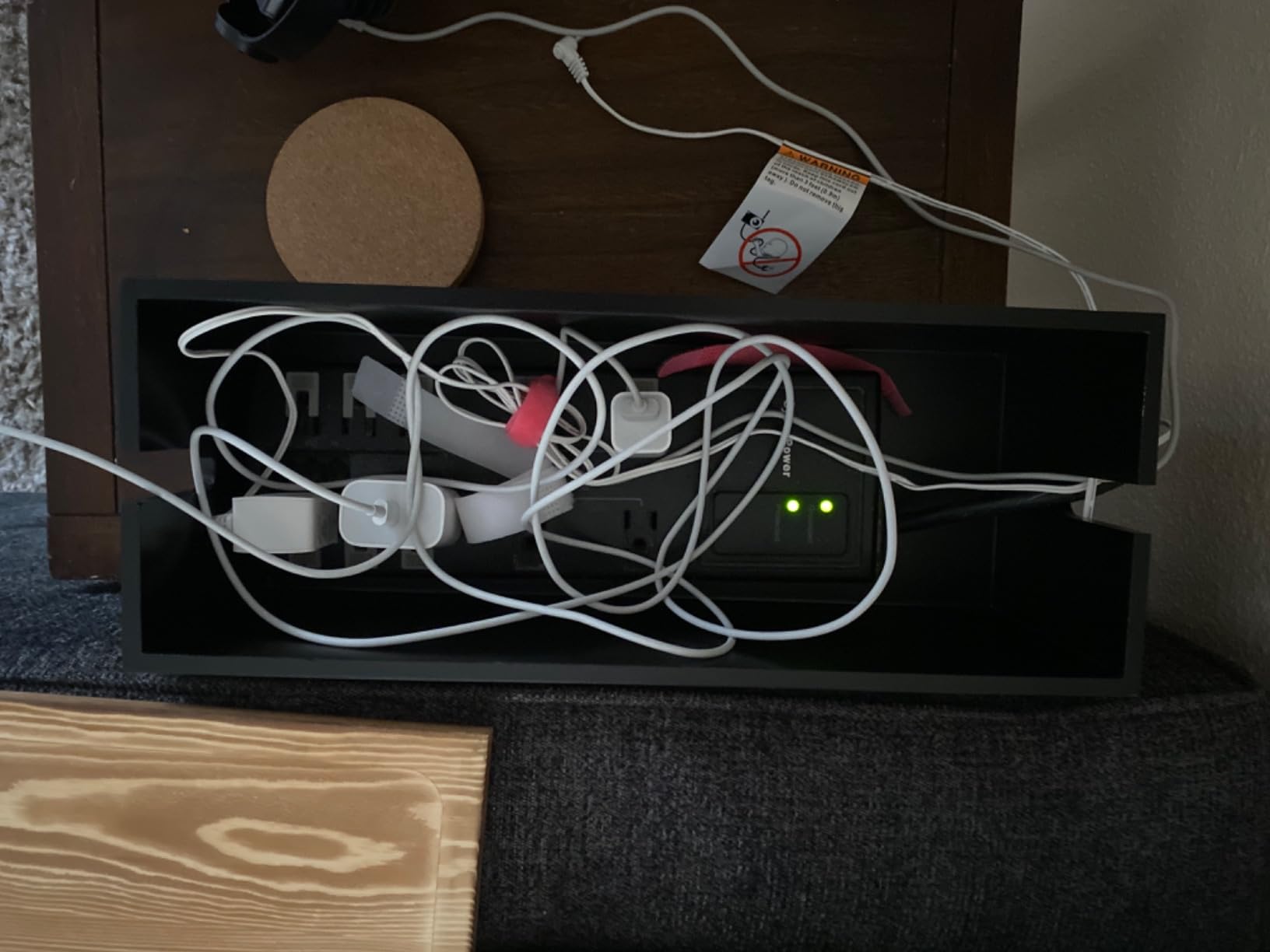 Bivvclaz Large Cable Management Box, Wooden Cord Organizer Box for Desk, Floor, Office to Hide Extension Cords Power Stripes Surge Protectors Chargers Wires, Black customer photo 2
