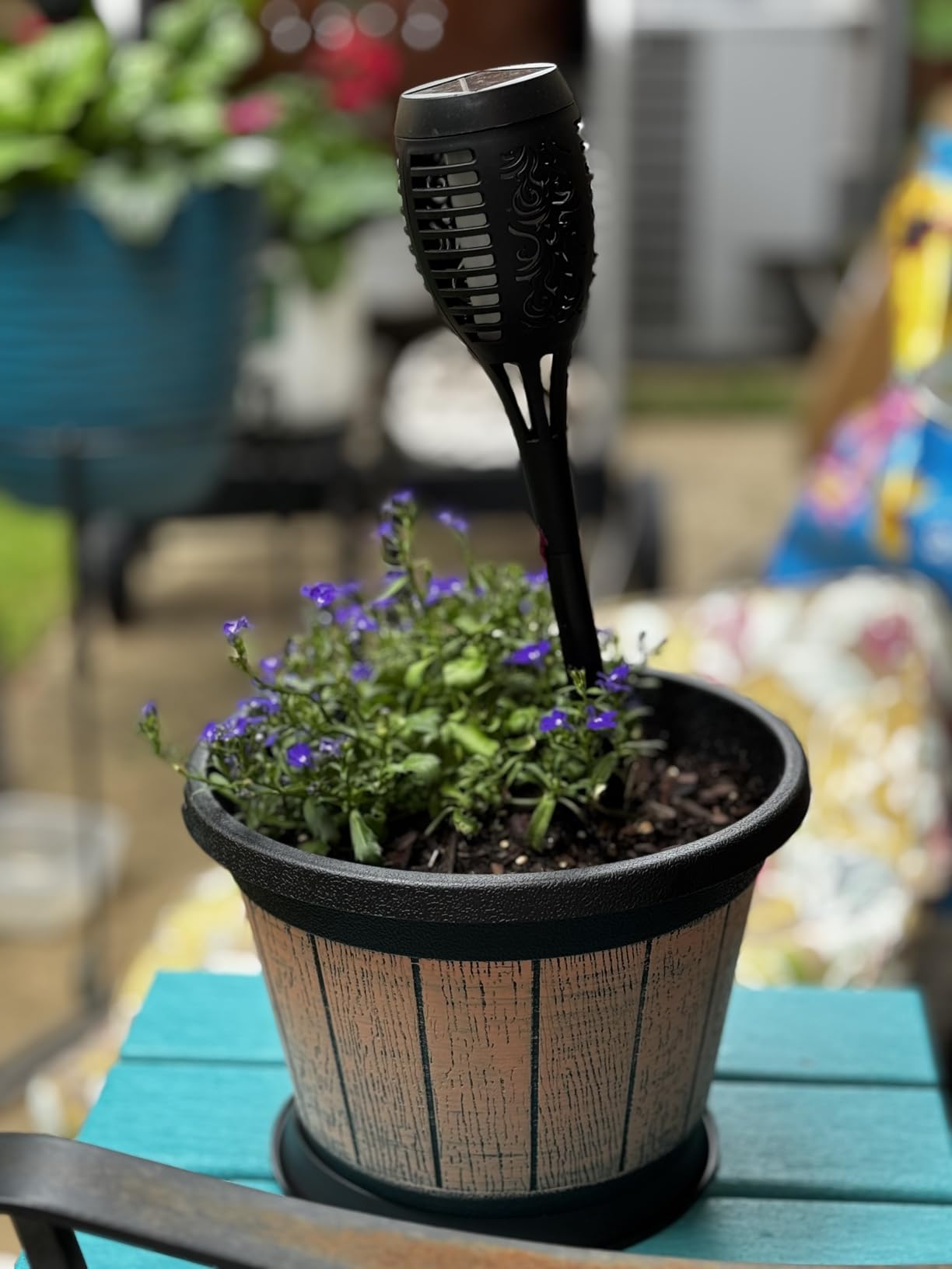 4 Pack 12 inch Plant Pot,Large Whiskey Barrel Planters Indoor Outdoor customer photo 2