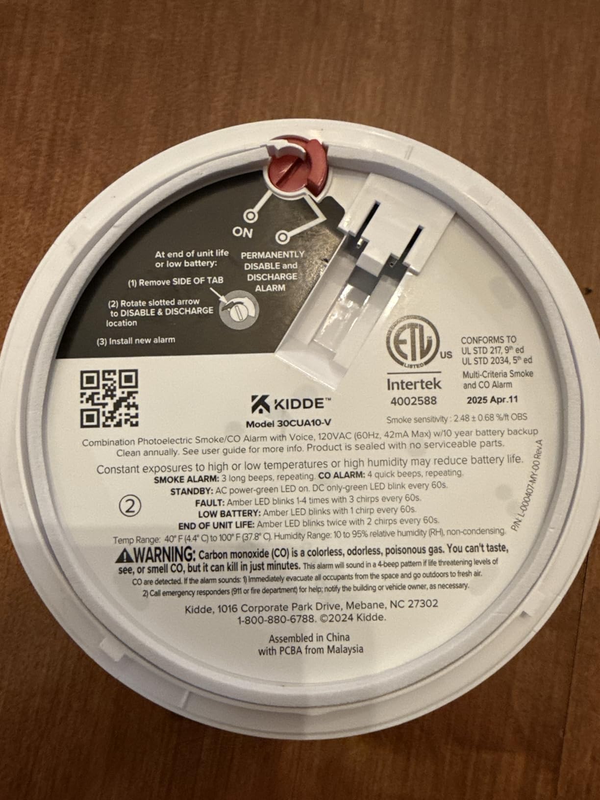 Kidde Smoke and Carbon Monoxide Detector, Hardwired with 10-Year Battery Backup, Voice Alerts, LED, 85 dB, 30CUA10-V, 1 Pack customer photo 1
