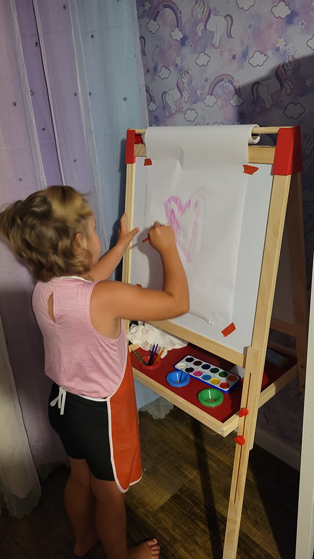 Blue Squid Art Easel for Kids with Paper Roll x 3, Includes 100+ Accessories, Double Sided Adjustable Wooden Painting Easel with Magnetic Chalk Board, White Board for Toddlers Ages 3,4,5,6,7,8,9,10,12 customer photo 2