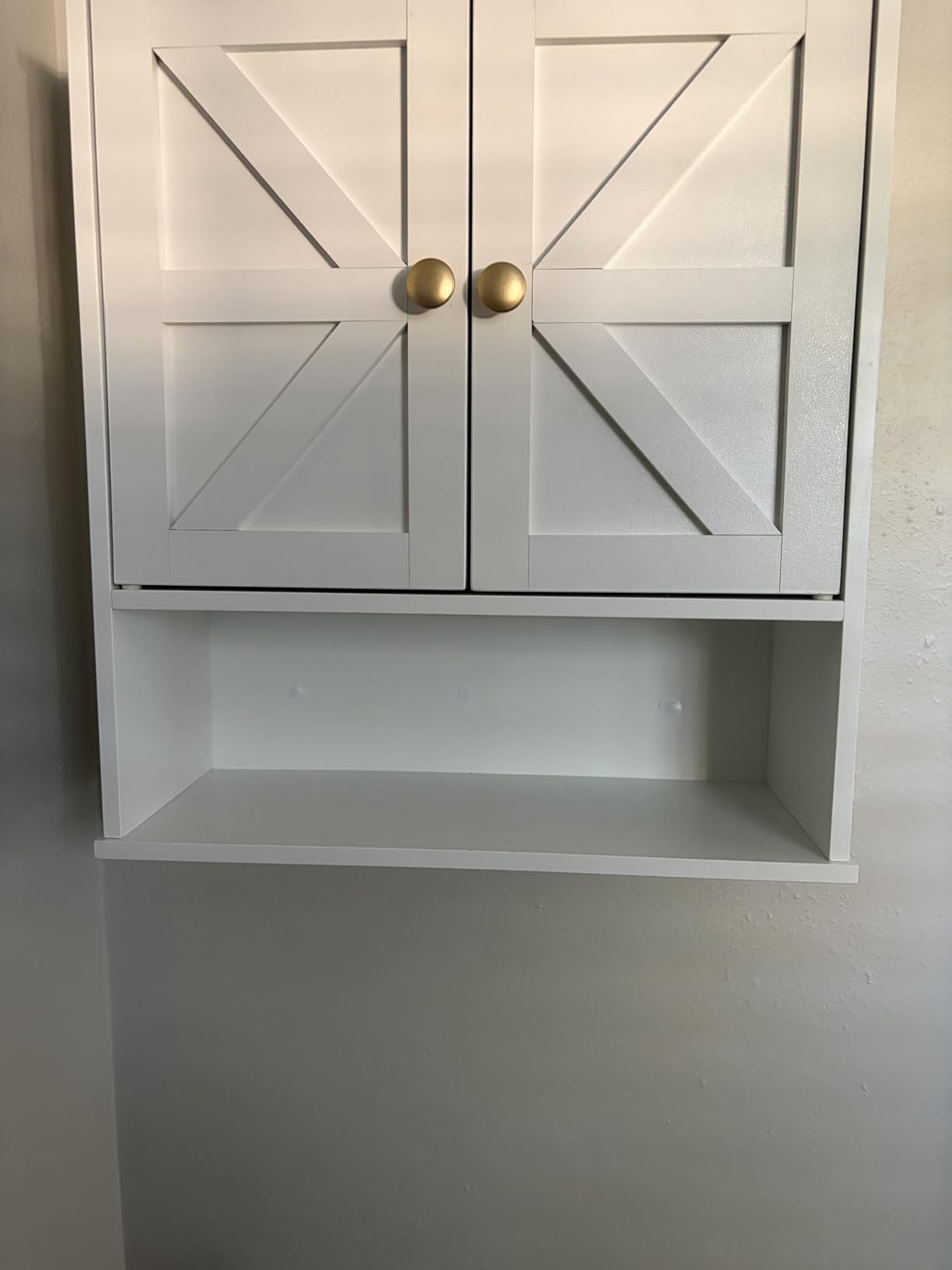 CHOEZON Bathroom Wall Cabinet, Medicine Cabinet with Open Partition and Towel Bar, Rustic Storage Cabinet with Open and Hidden Storage Space, for Bathroom, Living Room, Kitchen, White and Walnut customer photo 1