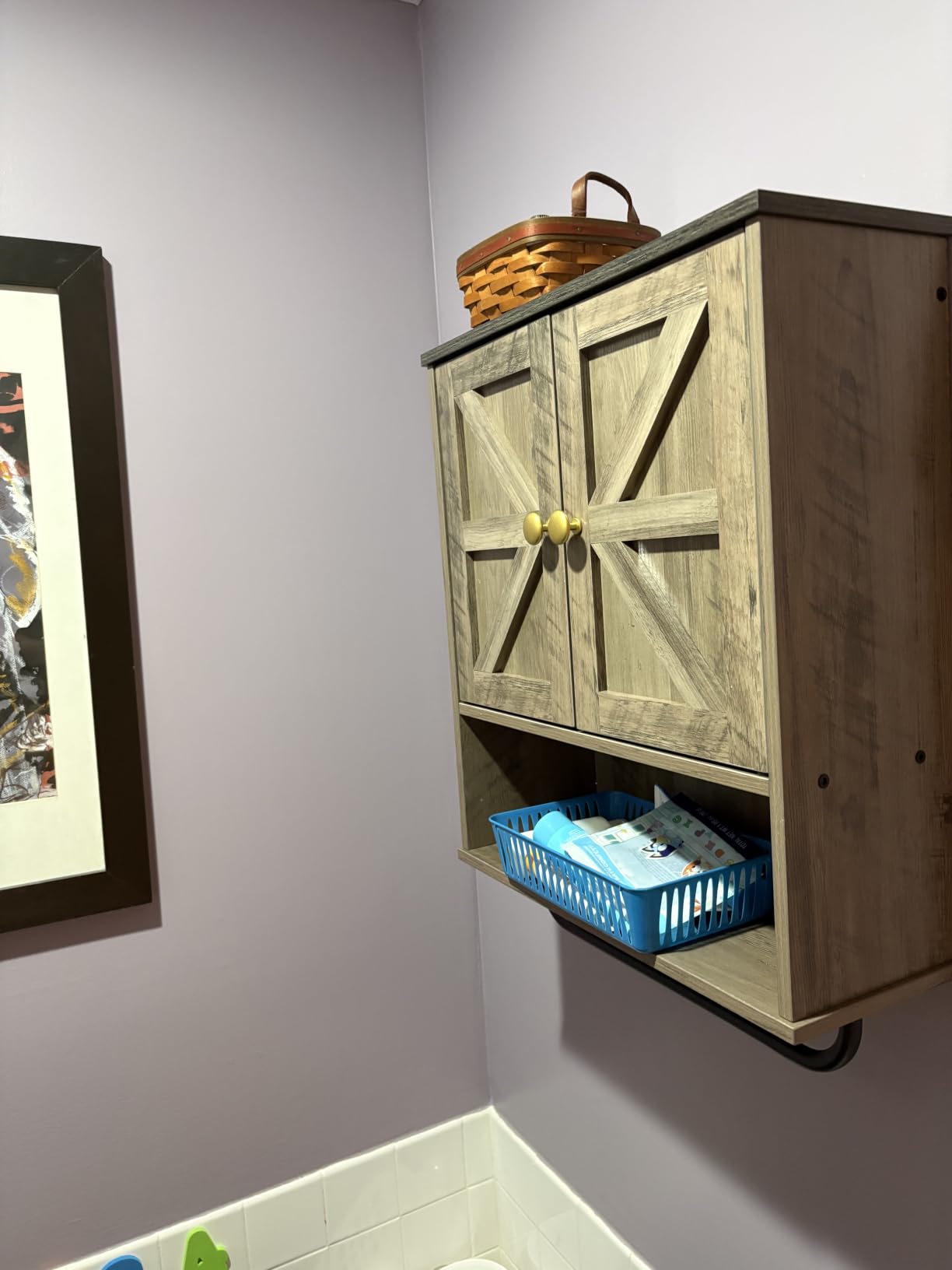CHOEZON Bathroom Wall Cabinet, Medicine Cabinet with Open Partition and Towel Bar, Rustic Storage Cabinet with Open and Hidden Storage Space, for Bathroom, Living Room, Kitchen, White and Walnut customer photo 2