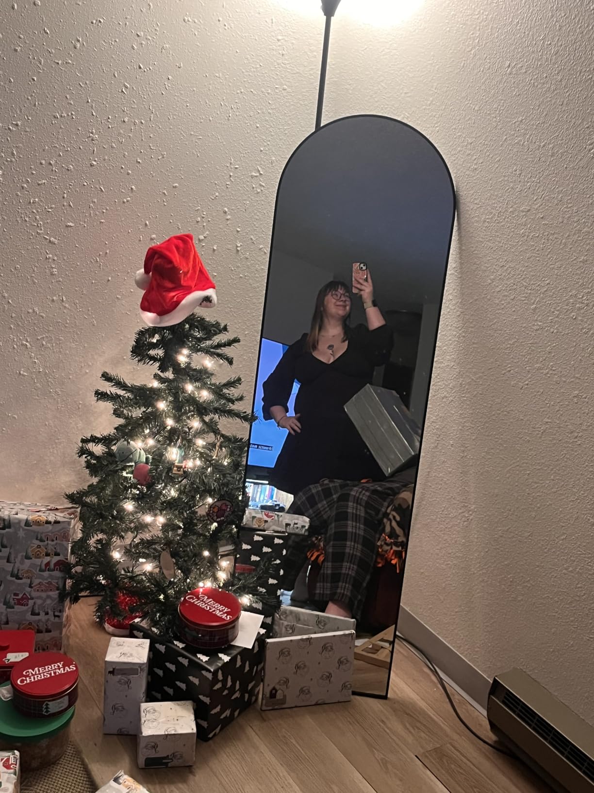 Delma Arched Full Length Mirror with Stand, Black Floor Mirror | Aluminium alloy frame with HD float glass for distortion-free reflection. Free standing or wall mounted. customer photo 2