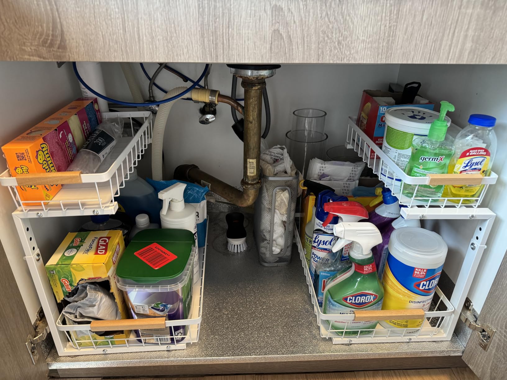 PXRACK Under Sink Organizer, Adjustable Height, 2 Tier Pull Out Under Cabinet Organizer, Slide Out Thickened Metal Under Sink Storage for Kitchen Bathroom Laundry Pantry Cabinet, White, Large-2-Pack customer photo 1