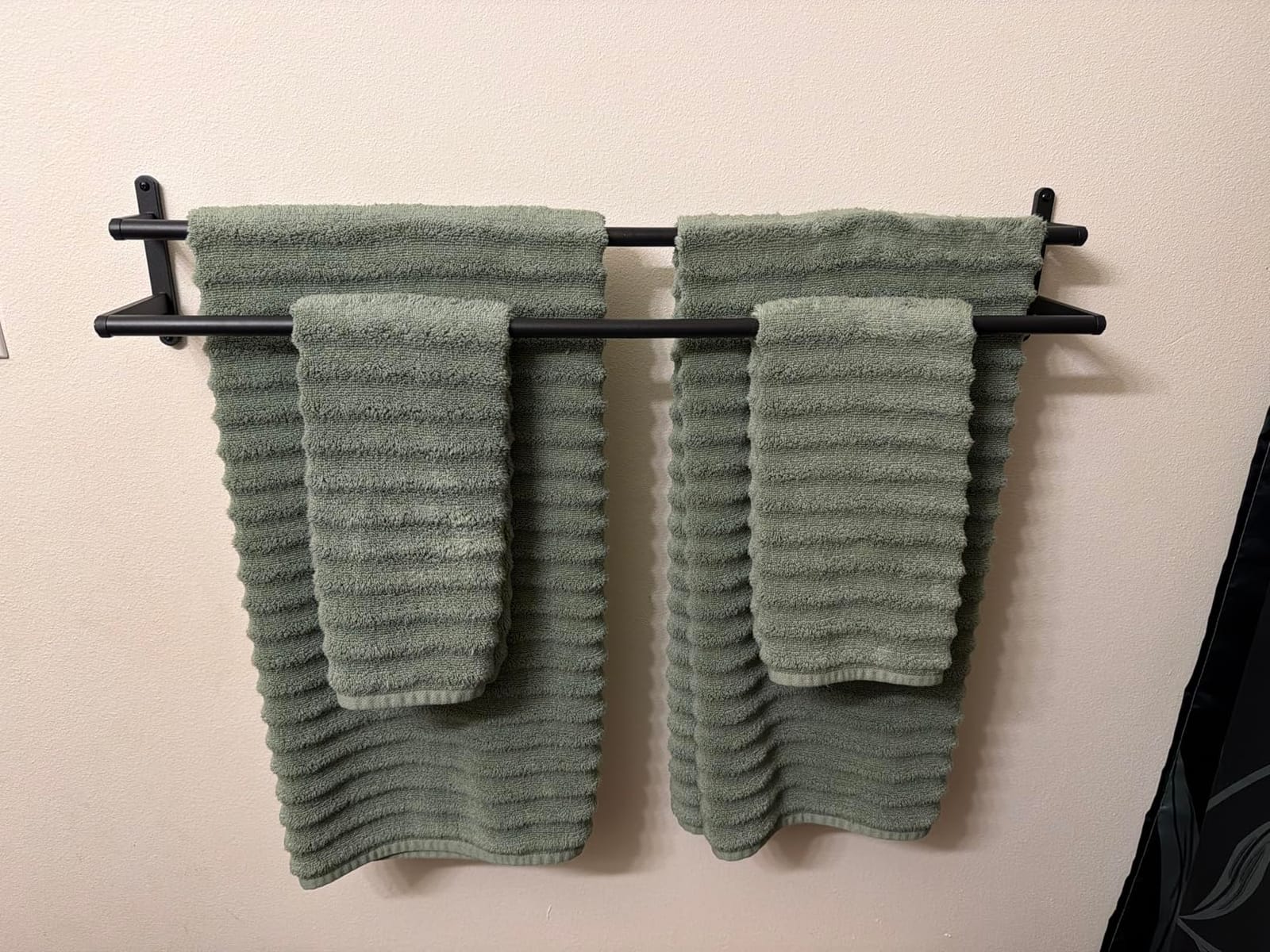 Double Towel Bar, 24Inch Towel Rack for Bathroom, Stainless Steel Double Bath Towel Bar, Wall Mounted Towel Holder, Double Towel Rod Towel Rail Hanger for Wall, Kitchen (Matte Black) customer photo 1