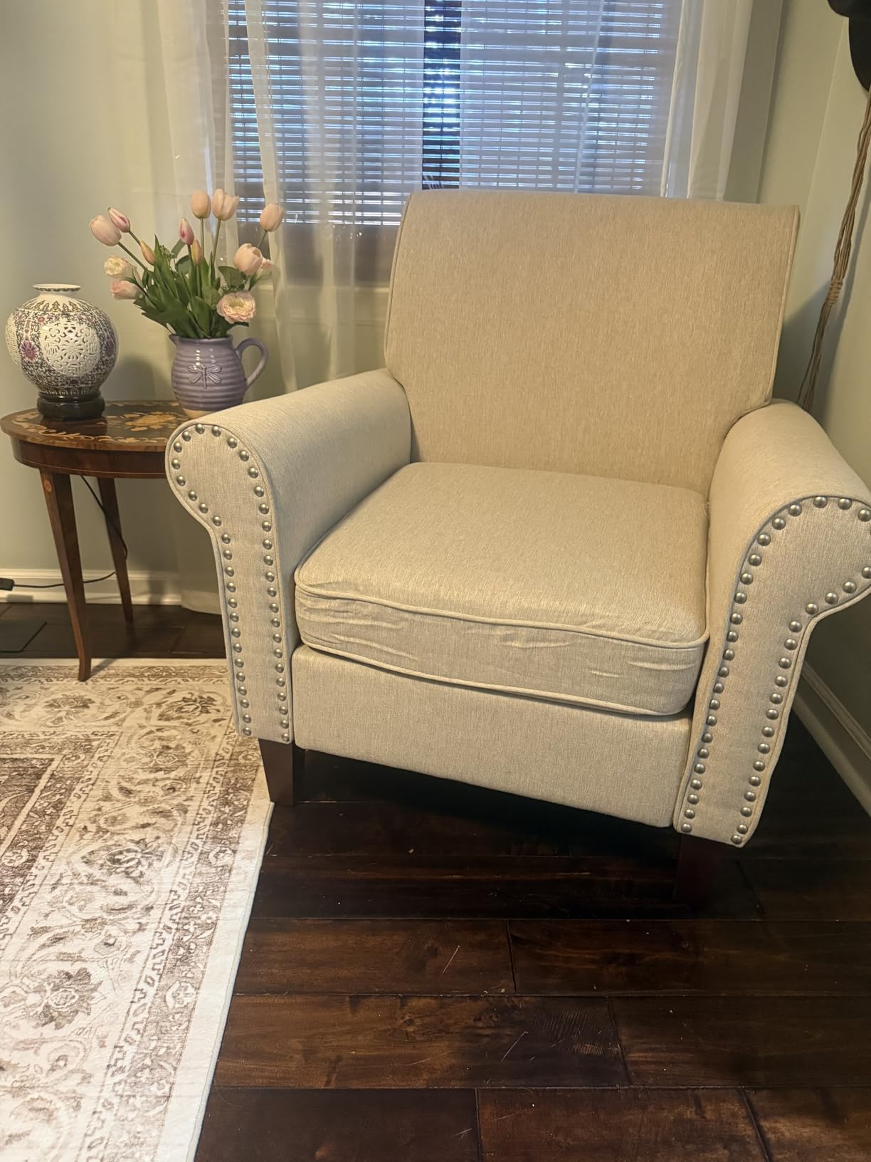 PrimeZone Comfy Accent Chair, Mid-Century Modern Living Room Chair, Beige customer photo 1