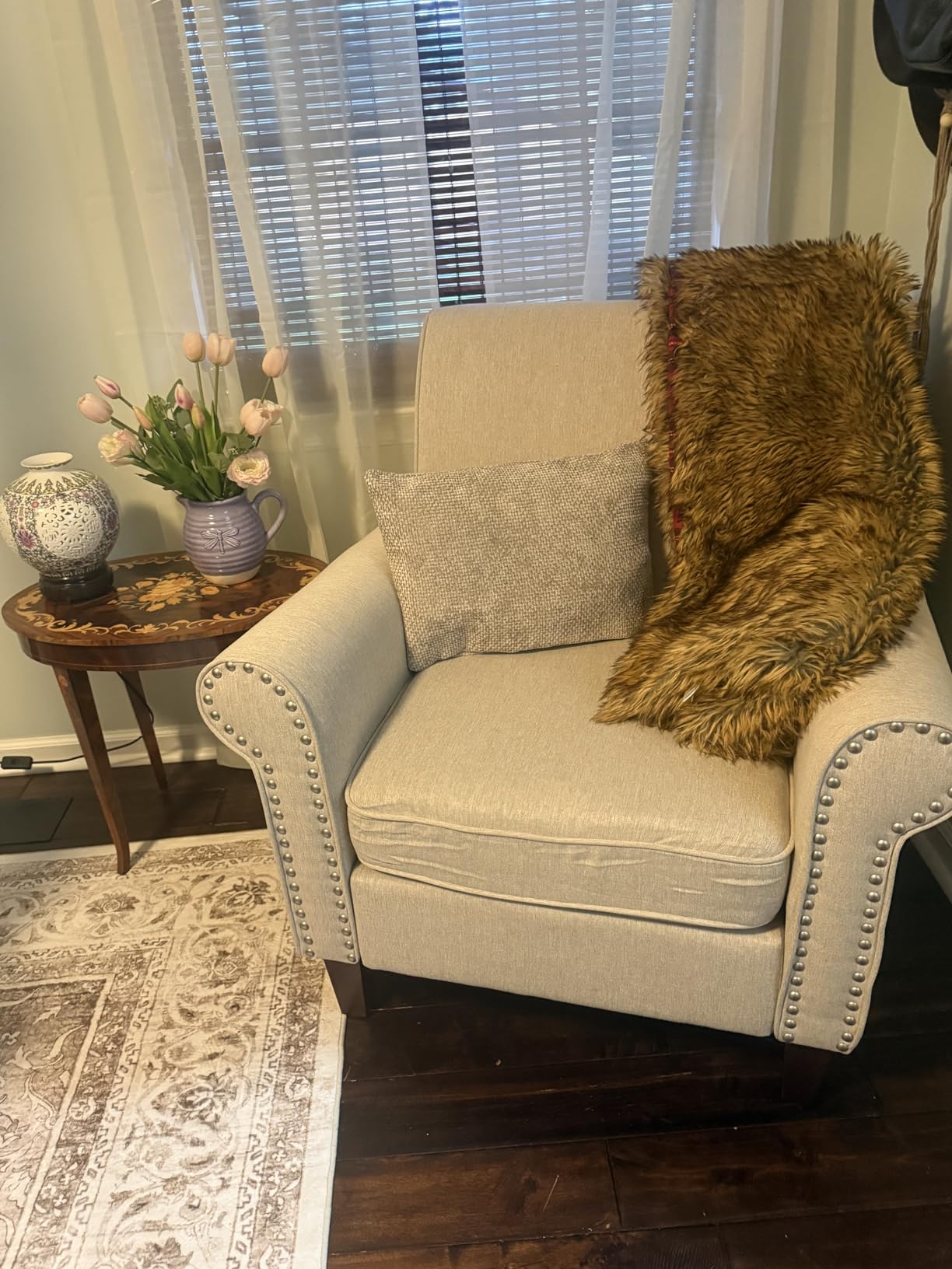 PrimeZone Comfy Accent Chair, Mid-Century Modern Living Room Chair, Beige customer photo 2