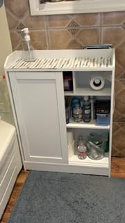 VASAGLE Slim Bathroom Storage Cabinet, Sliding Doors, Cloud White customer photo 2