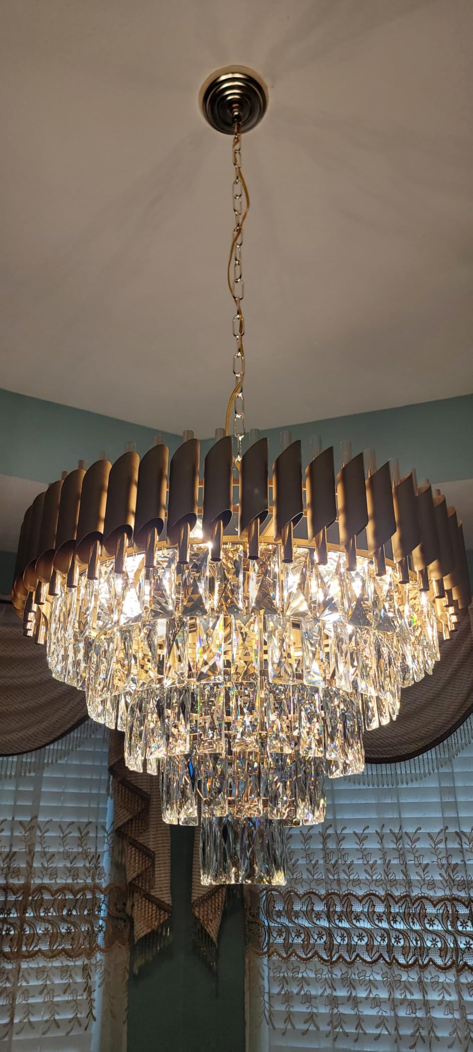 A AXILIXI Modern Rectangular Chandelier Black and Gold Crystal Chandeliers customer photo 1