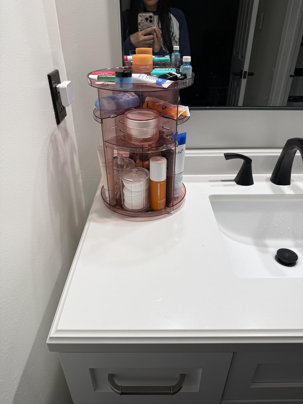 Rotating Makeup Organizer, DIY 8 Adjustable Layers Spinning Skincare Storage, Cosmetic Display Case with Brush Holder and Perfume Tray, Multi-Function Vanity Bathroom Countertop Organizer Clear Coffee customer photo 1