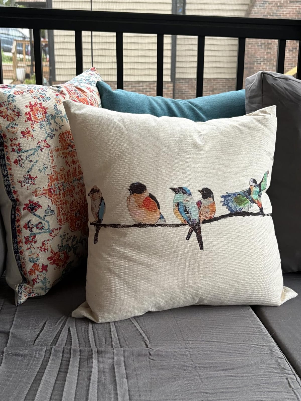 RABUSOFA Outdoor Pillow Covers Waterproof 12x20,Outdoor Bird Lumbar Throw Pillow Cases Small Decorative Pillows for Couch Patio Furniture Polyester Linen Teal Blue customer photo 1