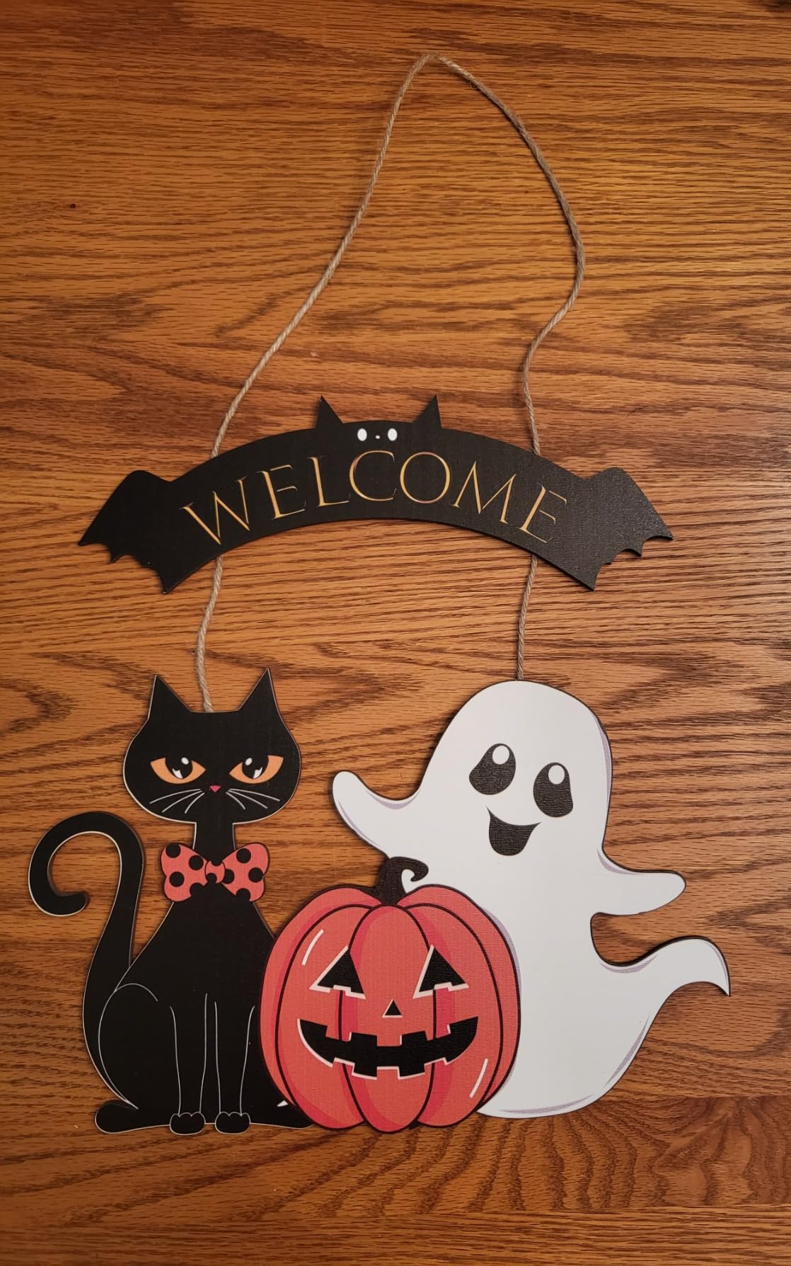 Halloween Decoration Wooden Ghost Door Halloween Wreath for Front Door Sign Wall Signs Decor, Pumpkin Black Cat Wreaths Sign Hanging for Home Wall Decor Outdoor Indoor Farmhouse Party Supply customer photo 2