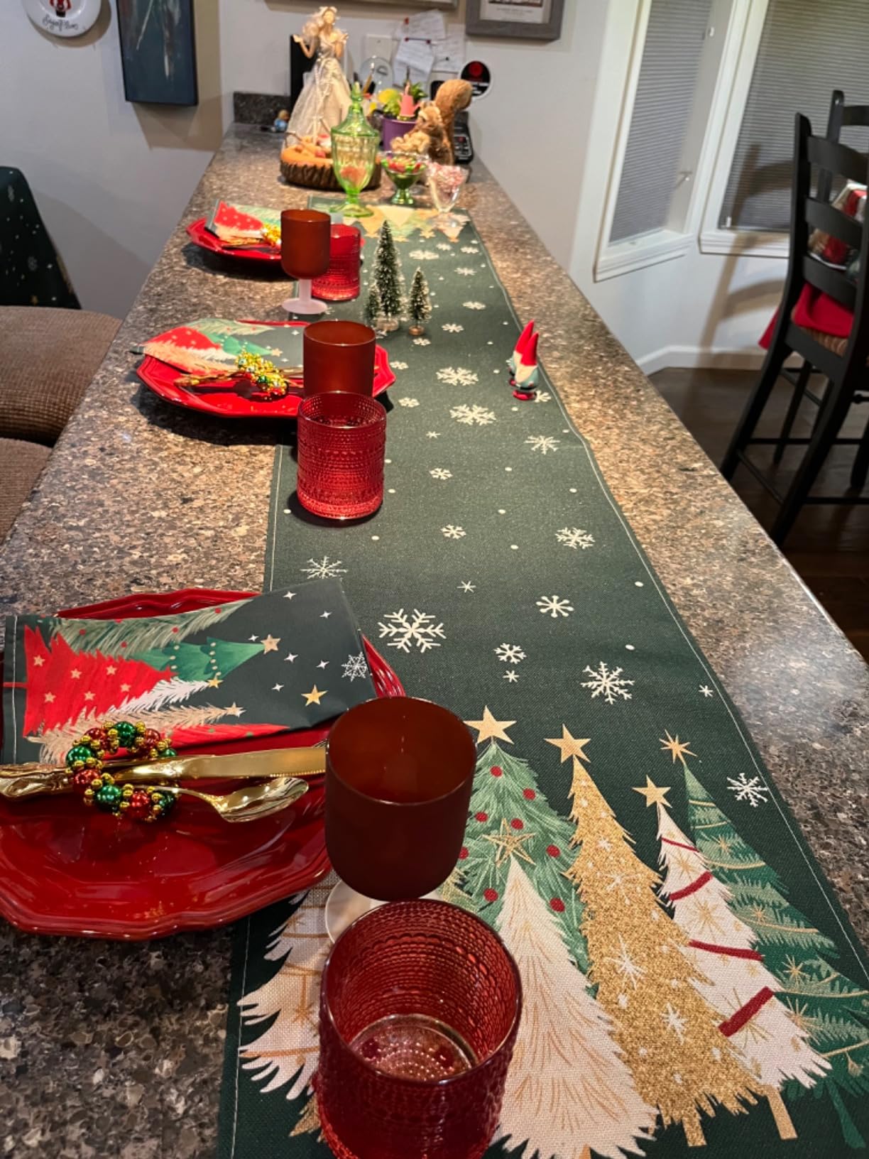 GEEORY Christmas Table Runner 13x72 Inch, Snowflakes Trees Winter Decor customer photo 1