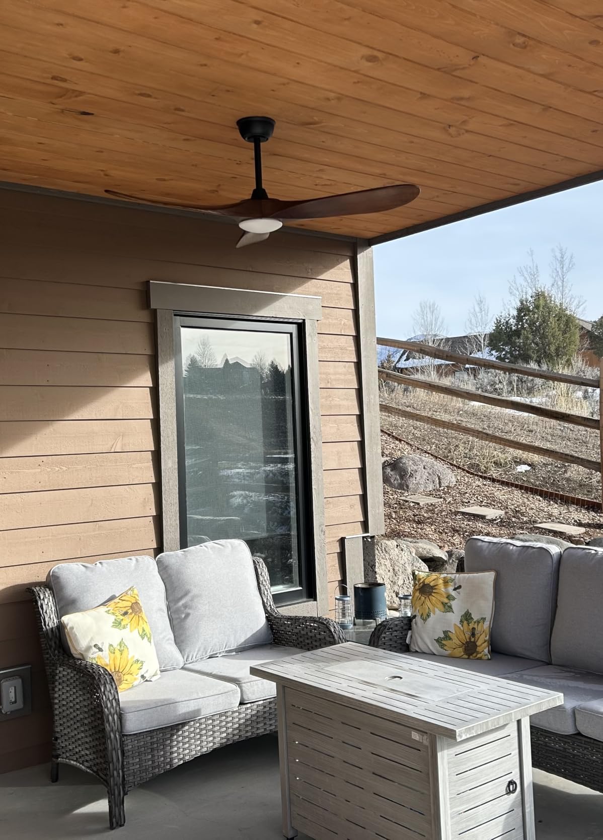Haipeel 52 Inch Outdoor Ceiling Fan with Light and Remote, Solid Wood | Dimmable 3 Color LED with Memory 3 Blade Walnut Propeller Quiet High CFM Reversible BLDC, Damp Rated Outdoor Patios Farmhouse customer photo 1