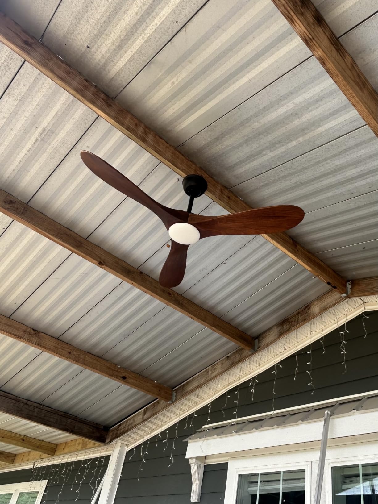 Haipeel 52 Inch Outdoor Ceiling Fan with Light and Remote, Solid Wood | Dimmable 3 Color LED with Memory 3 Blade Walnut Propeller Quiet High CFM Reversible BLDC, Damp Rated Outdoor Patios Farmhouse customer photo 2