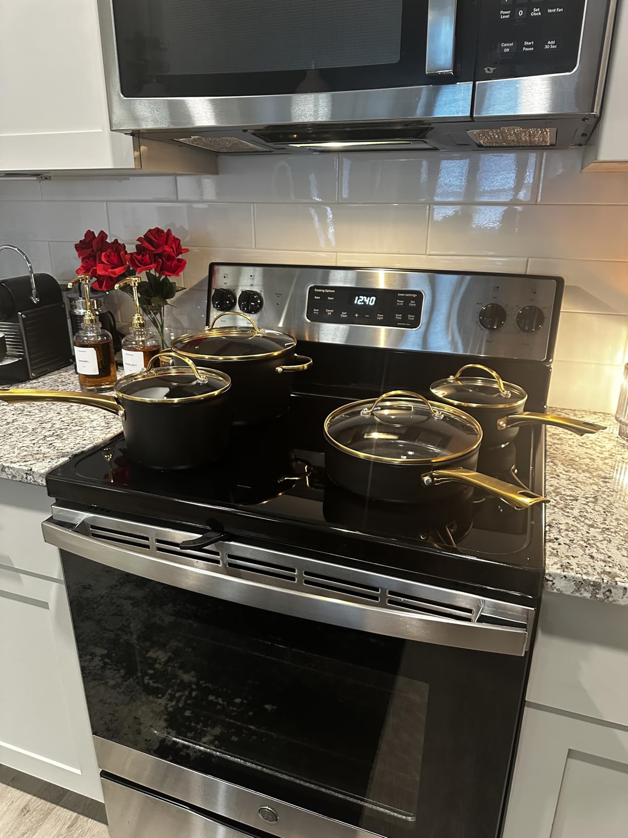 Farberware Forged Induction Ceramic Nonstick Cookware Set, 12 Piece, Black | Ceramic pots and pans set with tempered-glass lids, for all stovetops, easy cleanup, dishwasher safe, oven safe to 500F customer photo 1