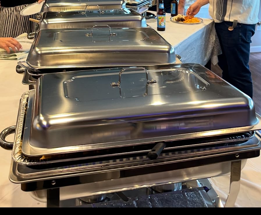 Chafing Dishes for Buffet 4 pack, 9QT [No Fingers Cut] Roll Edge Designed Chafing Dish Buffet Set [Mirror-Like Polished Finish] Food Warmers for Parties, Birthday, Holiday Parties, Church Events, etc customer photo 1