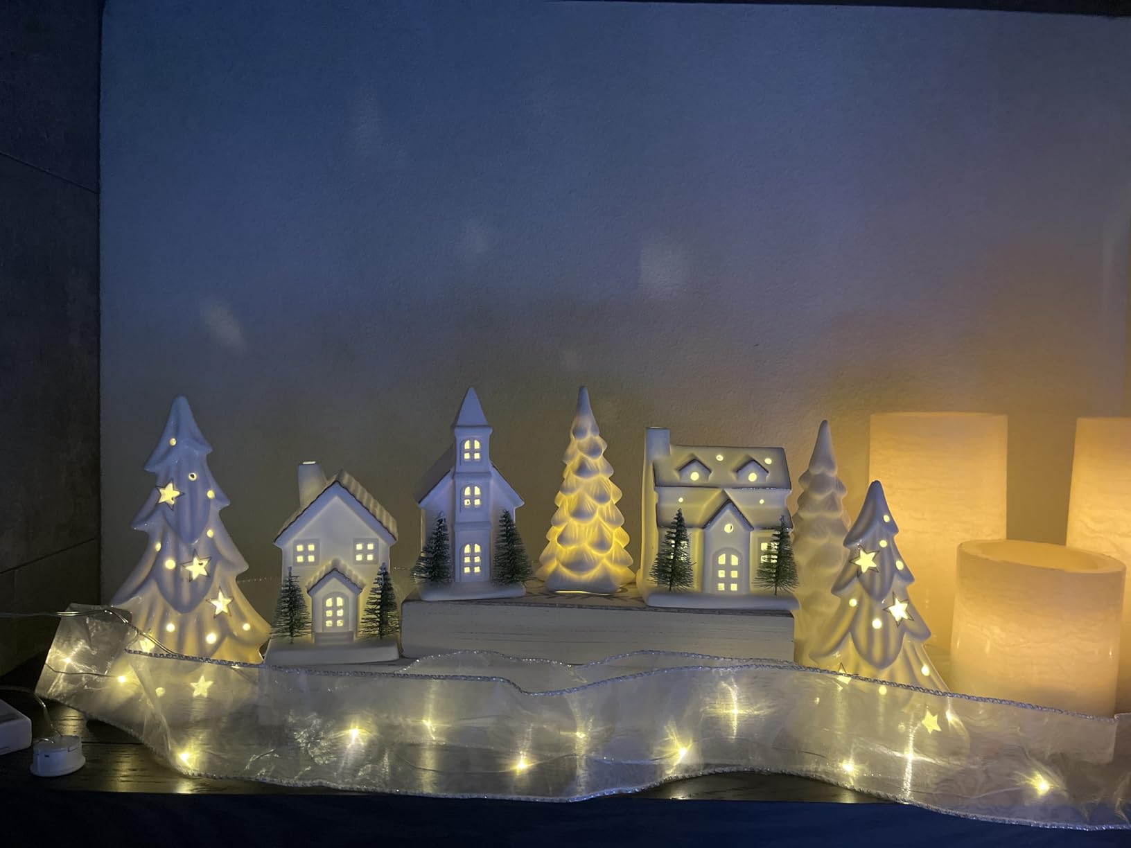 Ceramic White Christmas Village Houses, Light Up Porcelain Village Houses customer photo 1