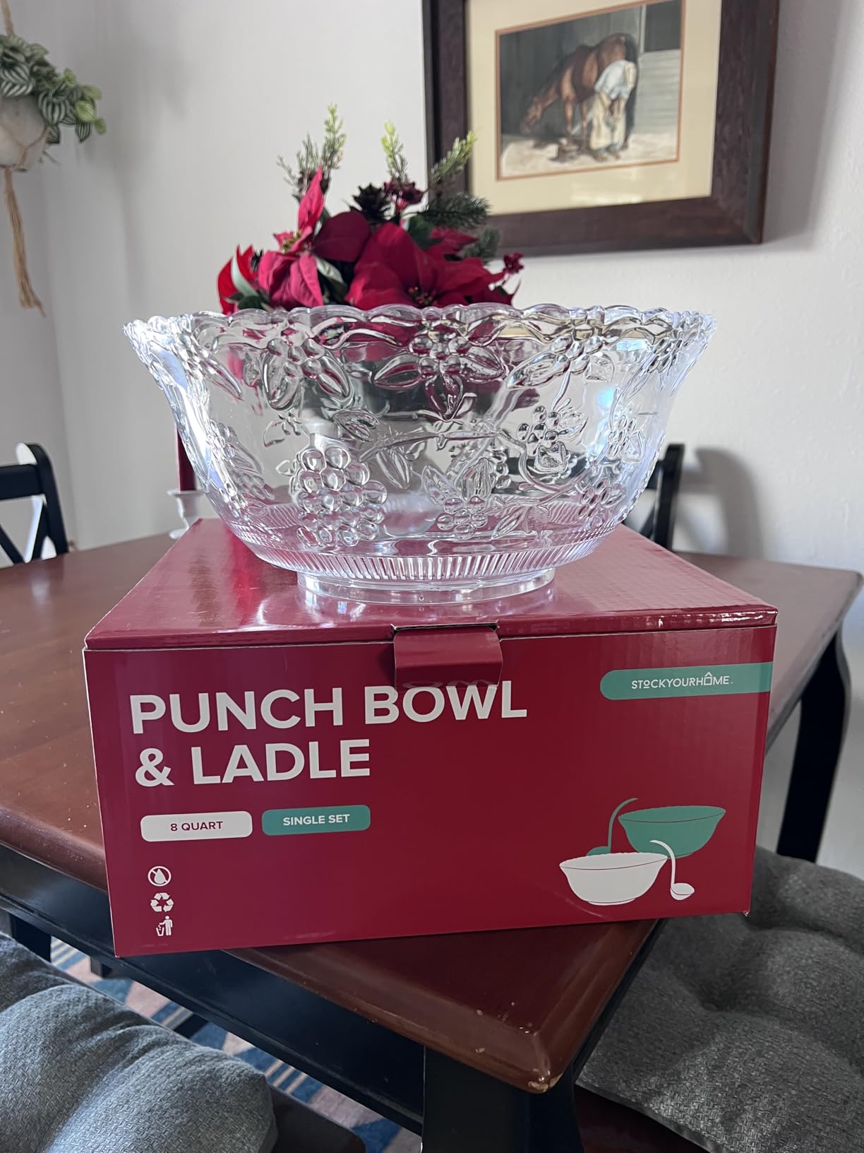 Stock Your Home Premium Plastic Punch Bowl with Ladle, Fancy Disposable Punch Bowls for Parties, Holidays, Schools, Halloween, and More, Quality Glass Like Appearance, Large Punch Bowl with Ladle Set customer photo 1
