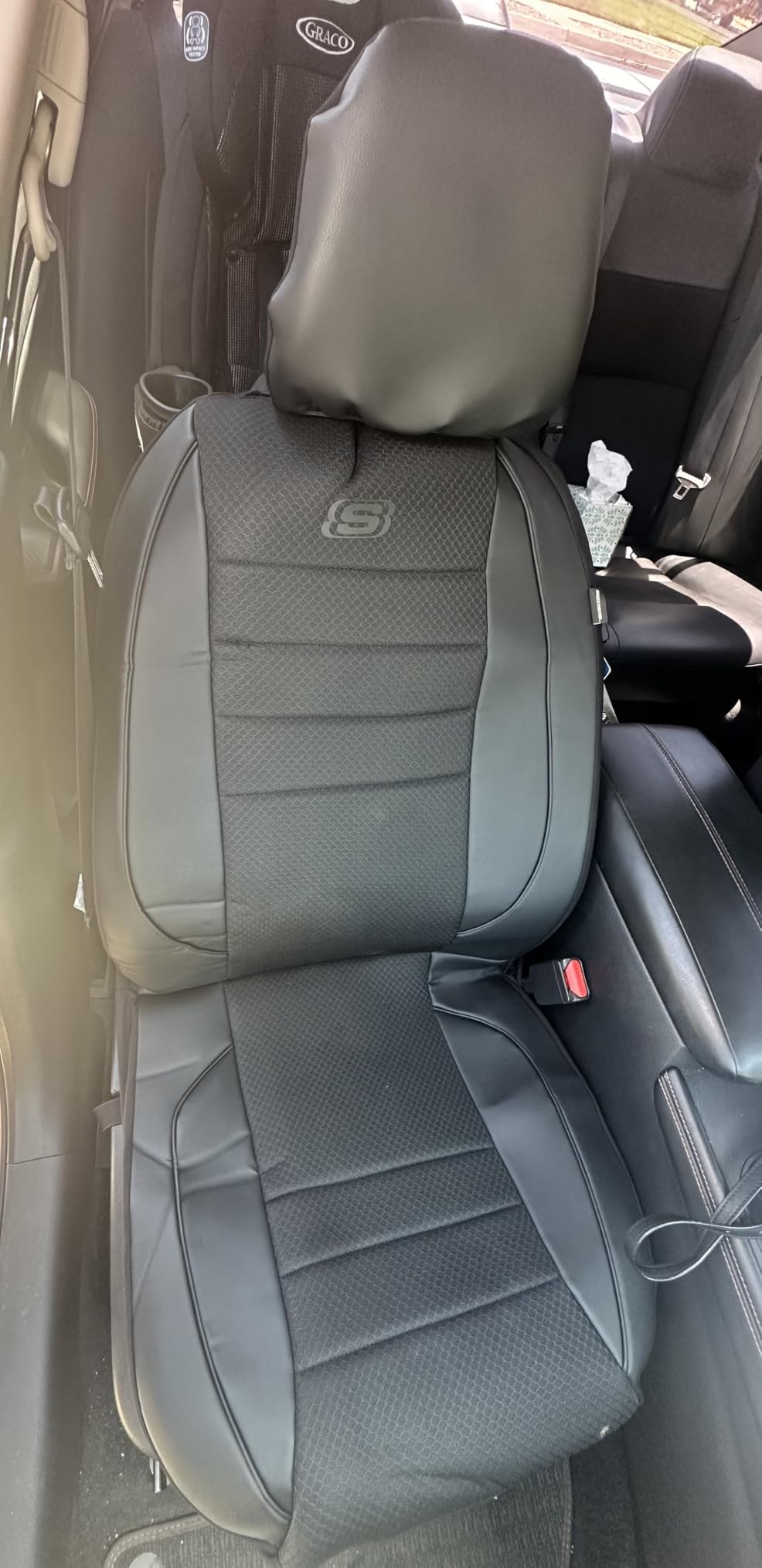 Skechers Air-Cooled Memory Foam Seat Covers, Mesh Thick Car Seat Covers, Piping Leather Car Seat Covers Front Seats, Airbag Compatible, Automotive Comfort Universal Fit Most Cars, Vans, Truck, SUV, Black customer photo 1