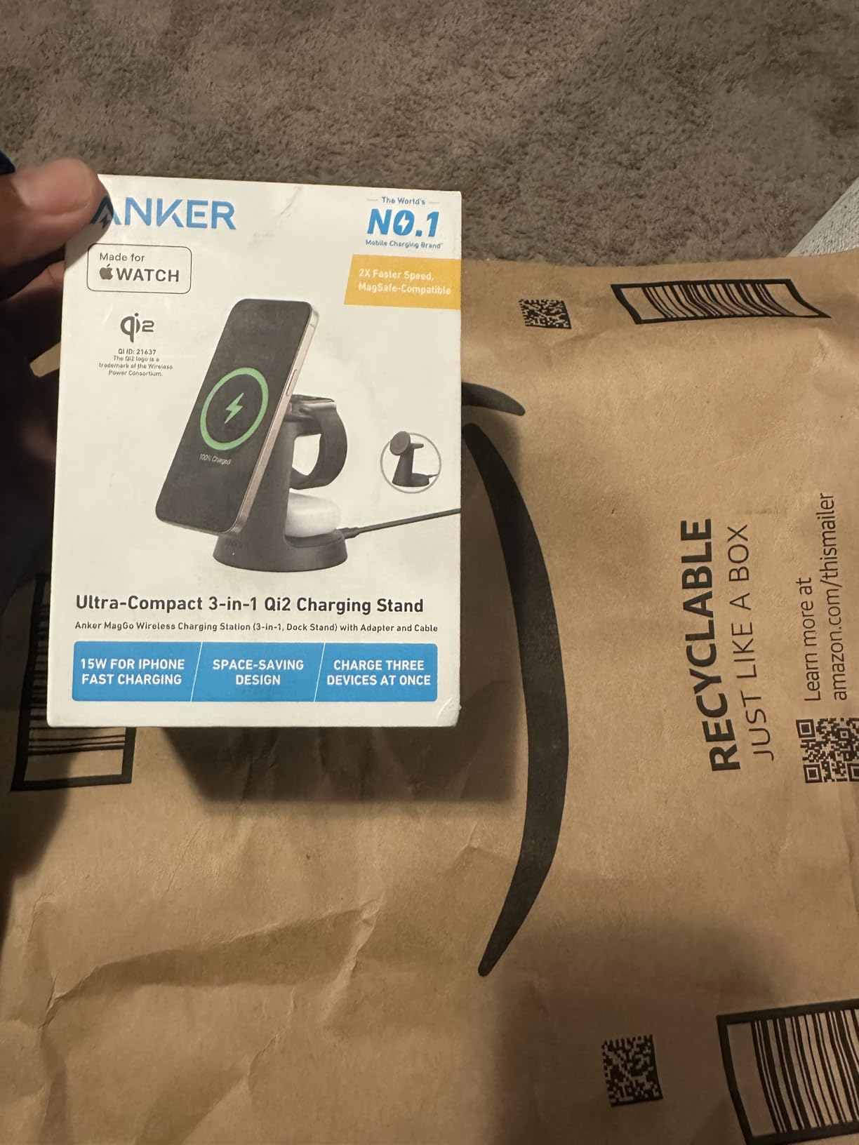 Anker MagSafe Charger Compatible, MagGo 3-in-1 Qi2 15W Charging Station customer photo 2