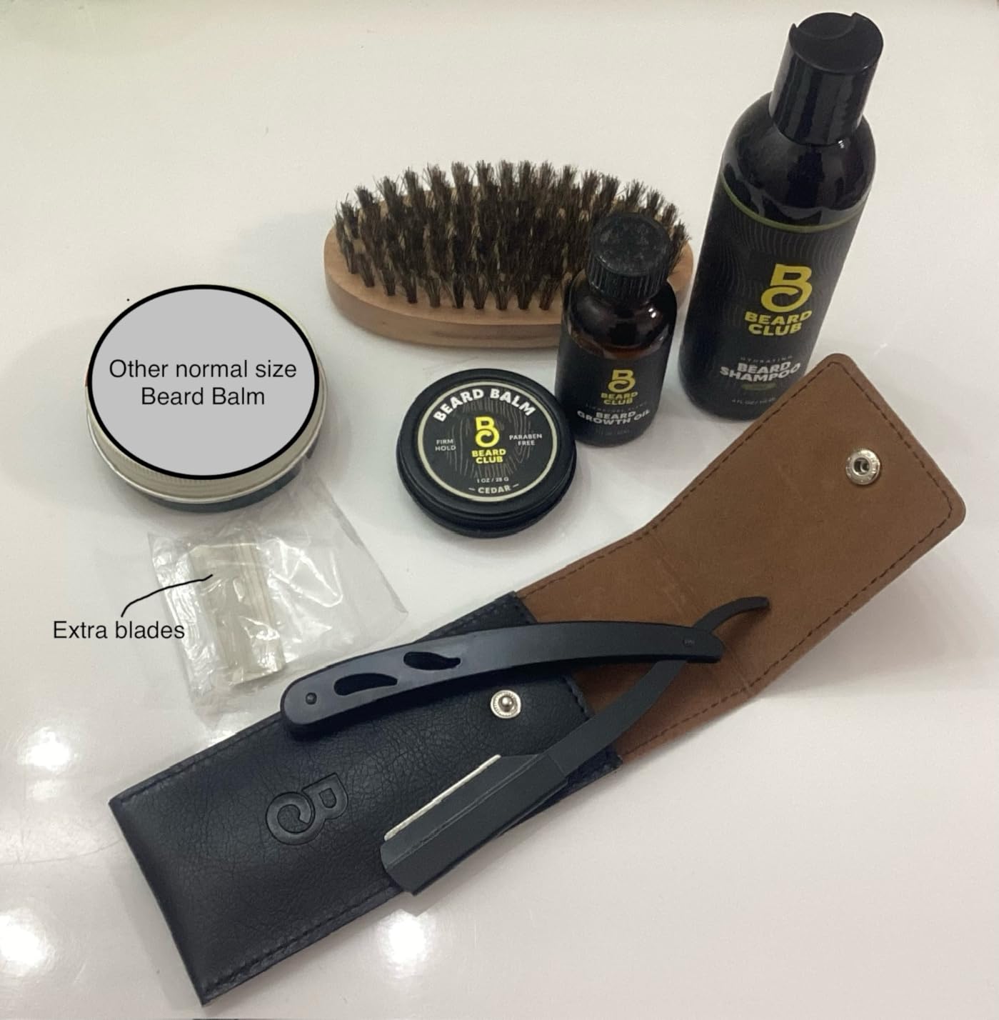 The Beard Club Premium Beard Kit for Men - Grooming & Care Kit - Cedar & Sandalwood Oil, Sandalwood Balm, Shampoo, Brush, Comb, Trimming Scissors, Straight Edge Razor - Gift Set customer photo 2