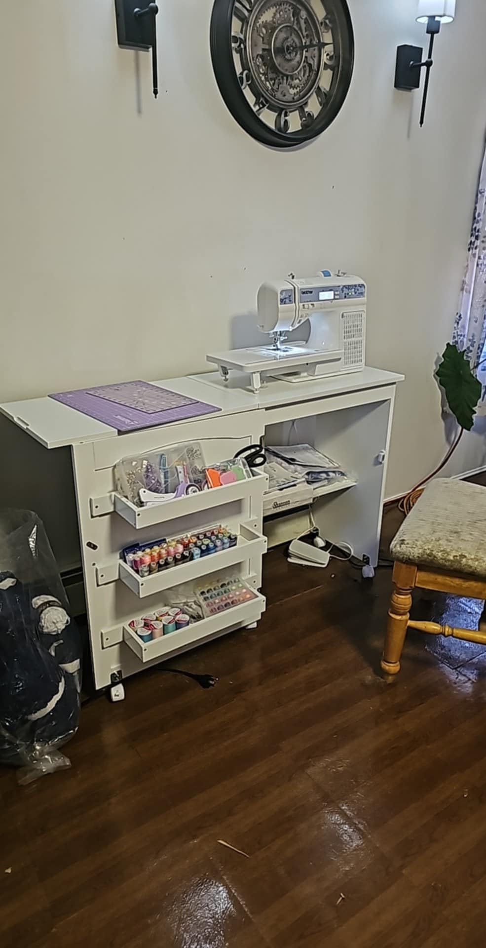 GIANTEX Folding Sewing Table with Charging Station, Cube Storage & Drawers customer photo 2
