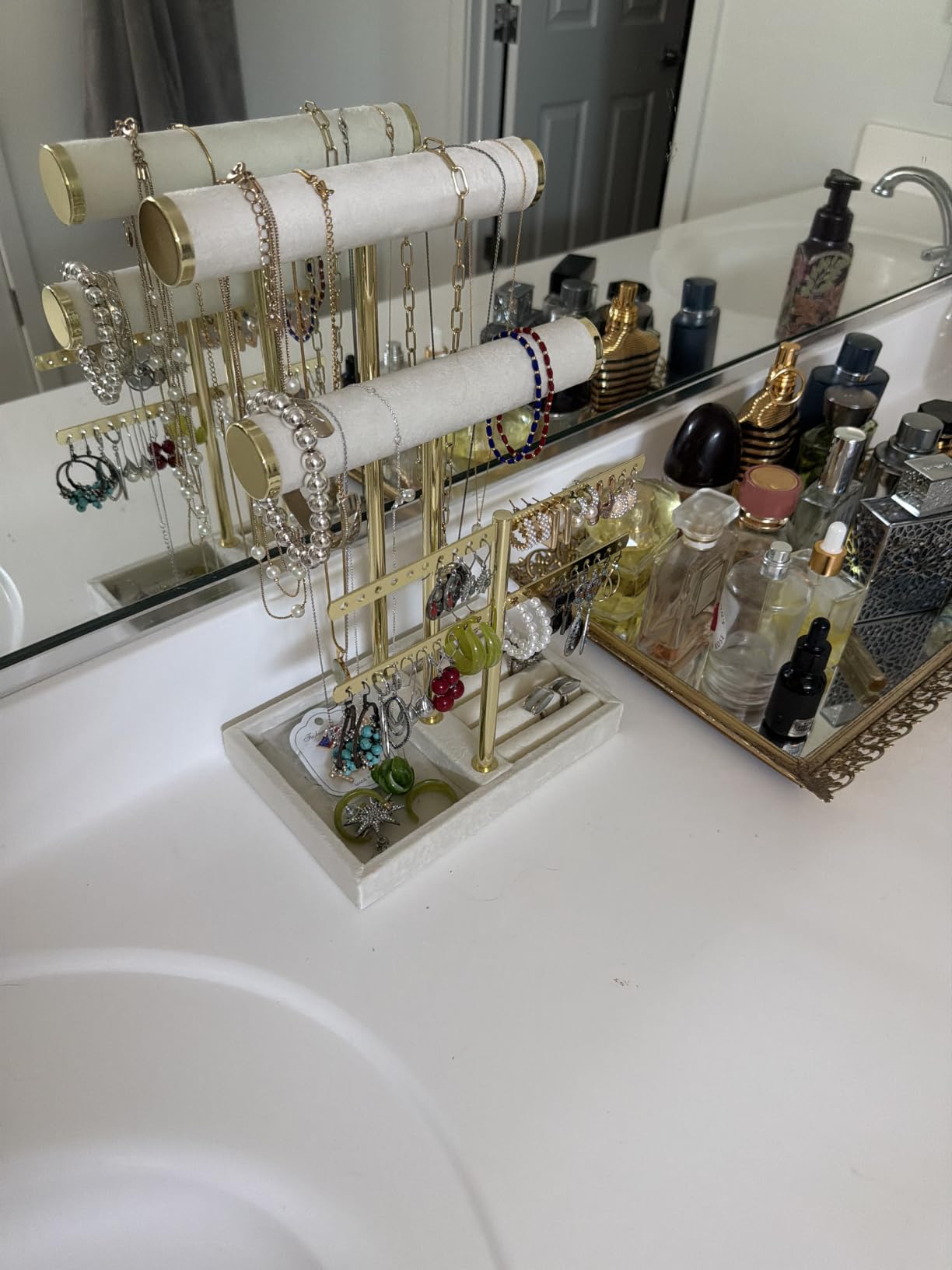 Jewelry Organizer Stand for Necklaces, Bracelets, Earrings, Rings, Beige customer photo 1