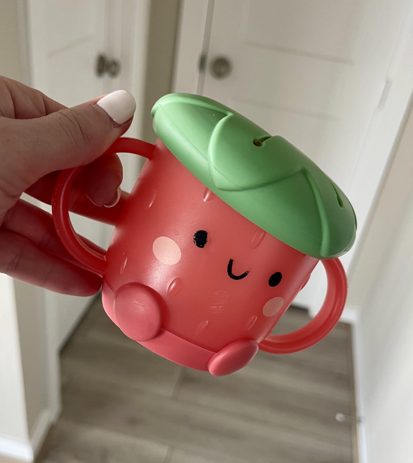 Itzy Ritzy Toddler Snack Cup, Spill-Proof w/Soft Silicone Lid, Strawberry customer photo 2