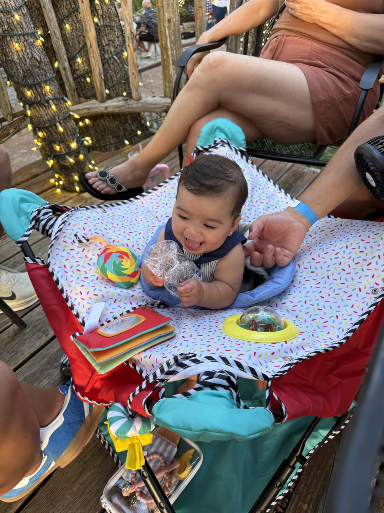 Bright Starts Pop 'N Jump Portable Baby Jumper, Foldable Indoor/Outdoor Baby Jumper with Owl Forest Sensory Activities, Ages 6–12 Months customer photo 1