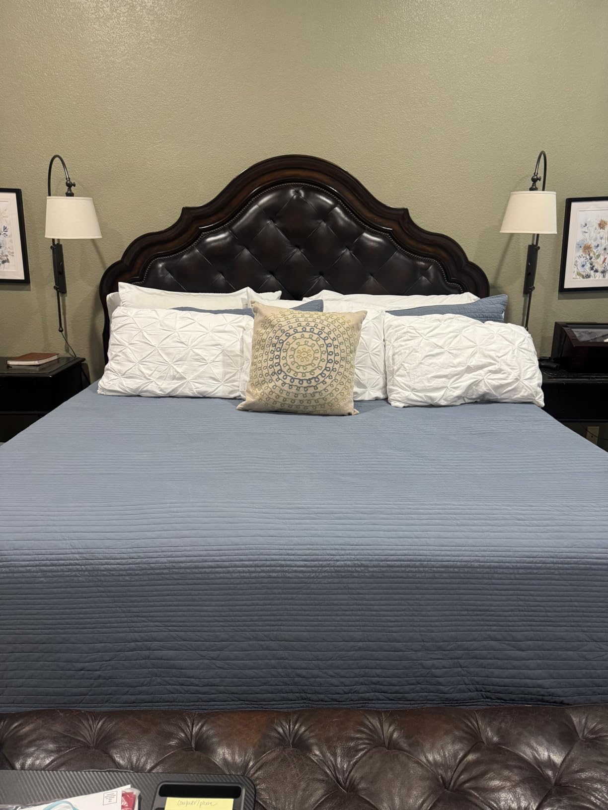 palassio Striped Blue Grey 100% Cotton Quilt Queen Size Bedding Sets, Lightweight Crinkly Channel Pick Stitch Textured Bedspread Soft Shabby Chic Farmhouse Country Coverlet for All Season, 2 Shams customer photo 1