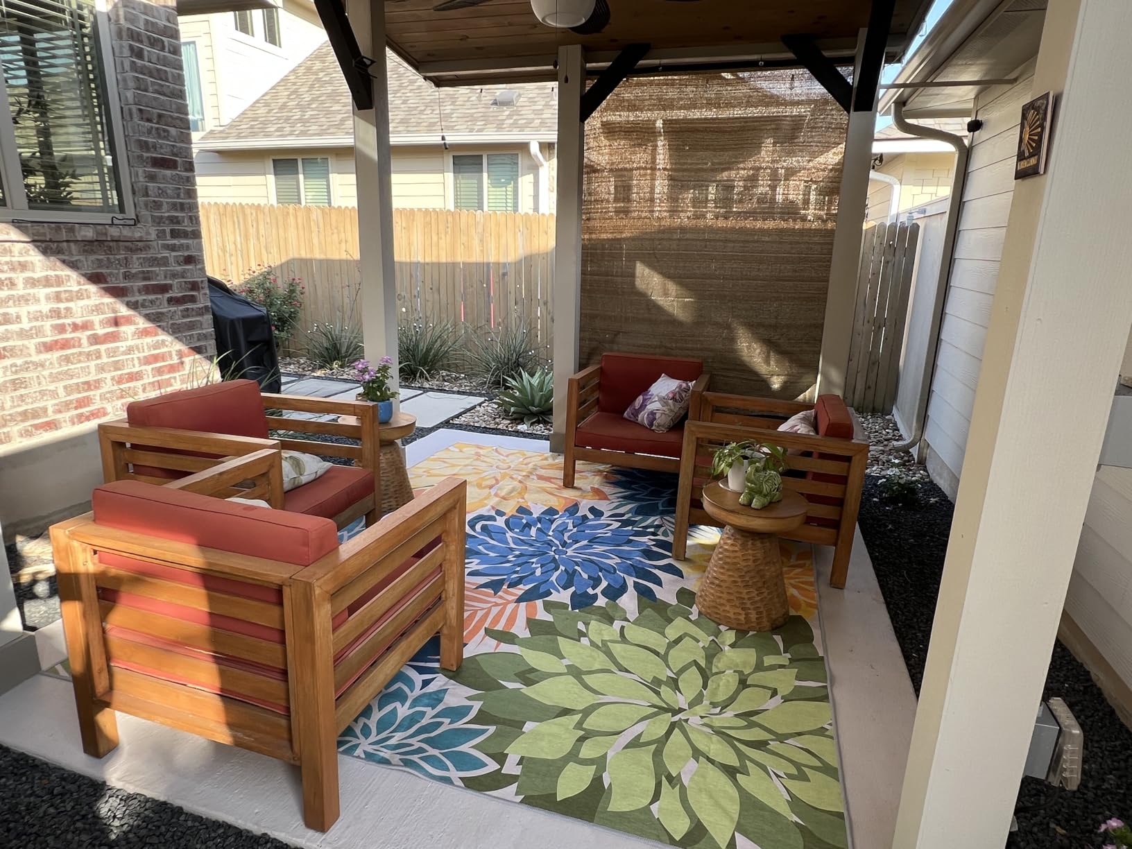 Arenarug Outdoor Rug Waterproof, Washable Patio Rug for Deck, 5x8, Colorful | UV Resistant Chenille Fabric, Stain Resistant, Non Slip, Tropical Camping Carpet for Porch, Backyard customer photo 2