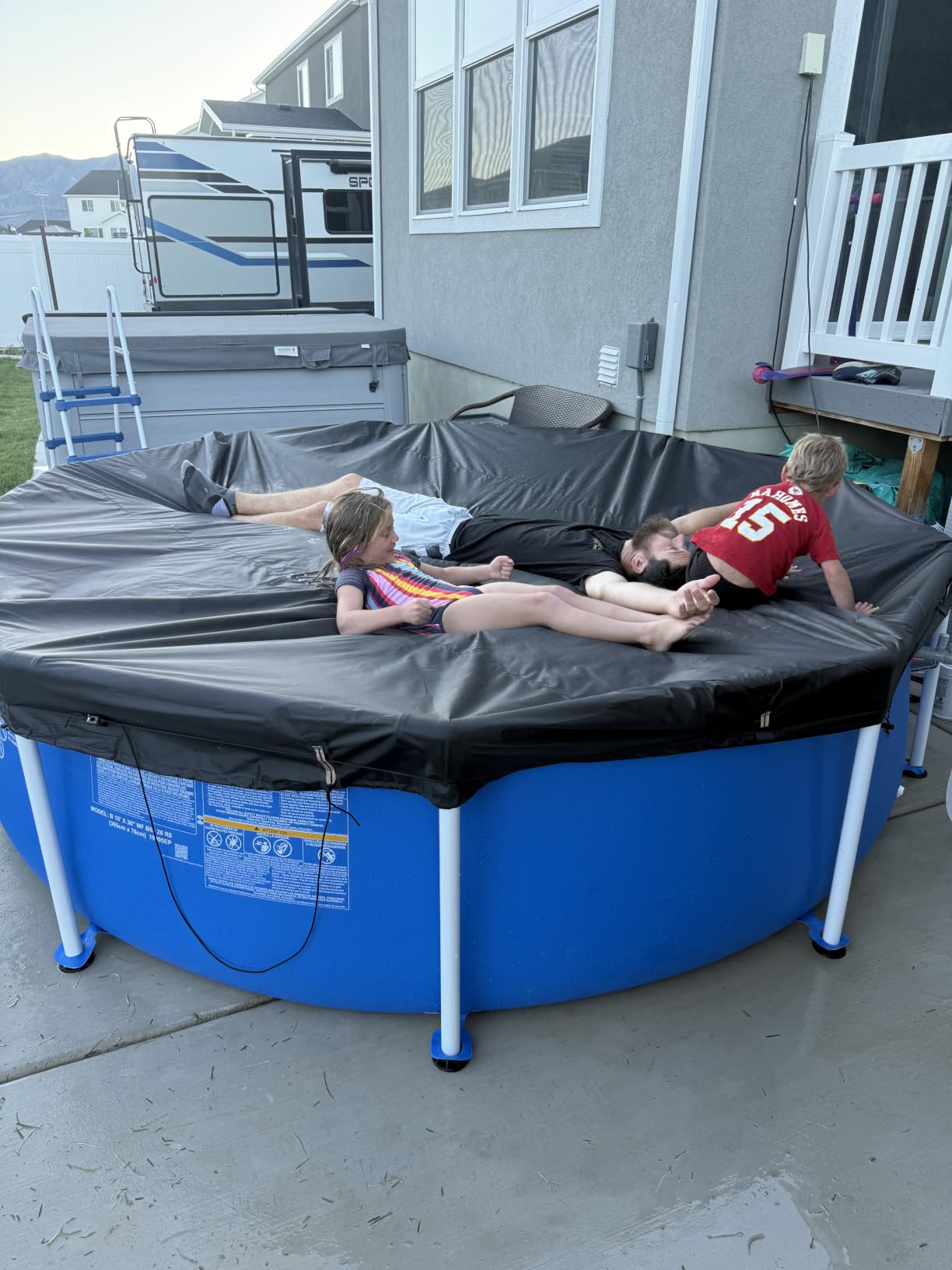 QH.HOME 18ft Winter Pool Cover, Windproof Patented Ratchet & Heavy Duty Fabric | Snug Fit Weight Rings & Drawstring Design, Tear Resistant, Blocks Leaves & Waterproof, Outdoor Above Ground Pools Protection customer photo 2