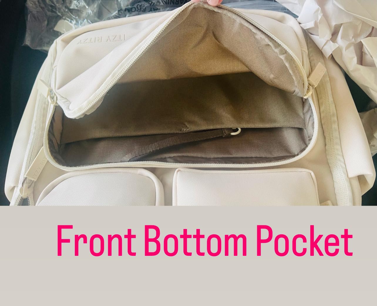 Itzy Ritzy Utility Diaper Bag Backpack, 17 Pockets w/Changing Pad (Mocha) | Travel-Ready Diaper Backpack with 2 Insulated Bottle Holders, Laptop Compartment, Trolley Sleeve, Straps, and Changing Pad customer photo 1