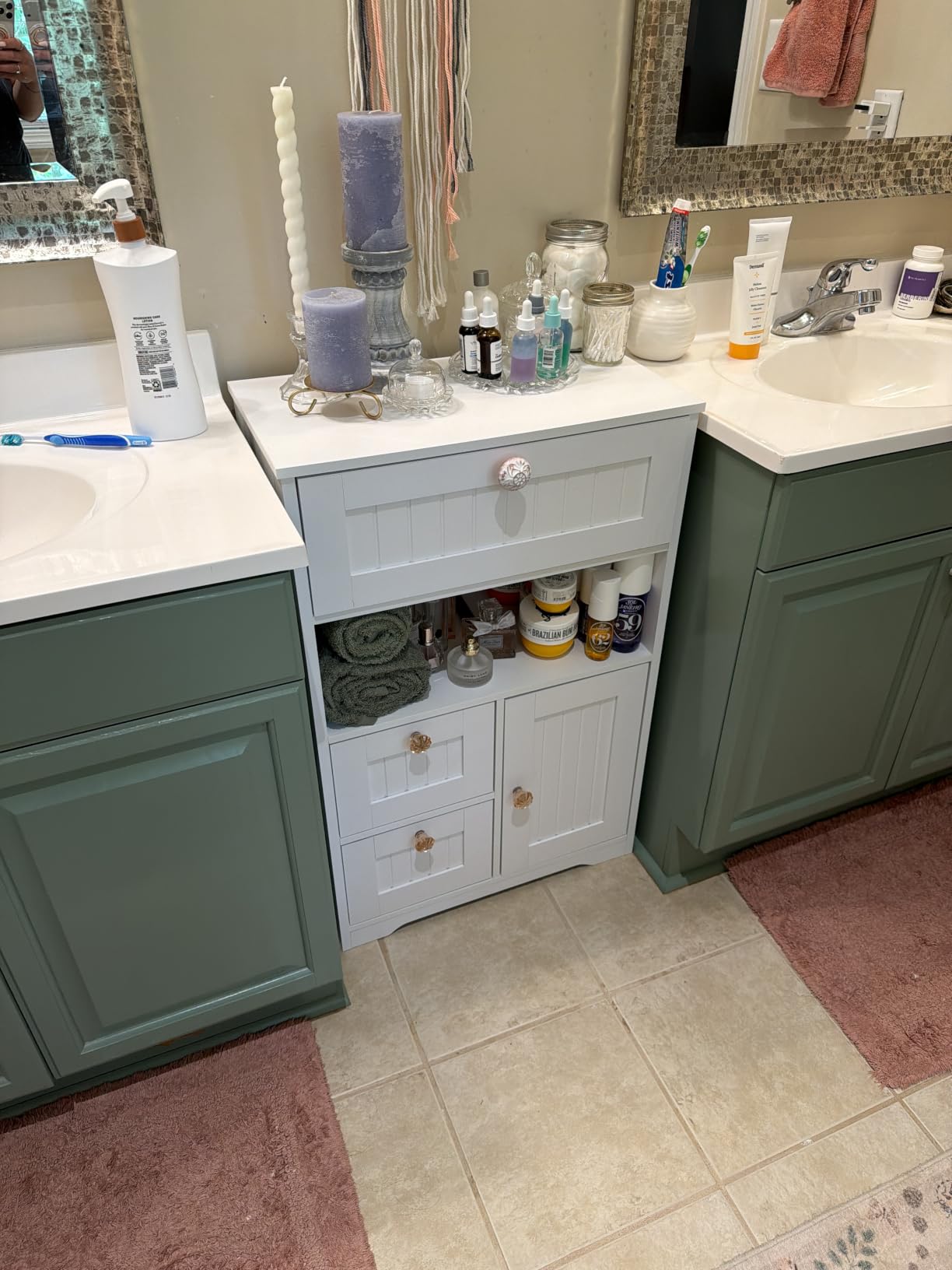 GRUSIGN Bathroom Cabinet, Modern Bathroom Floor Storage Cabinet Organizer with 1 Door and 3 Drawers, Freestanding Cupboard for Kitchen/Living Room Use customer photo 2