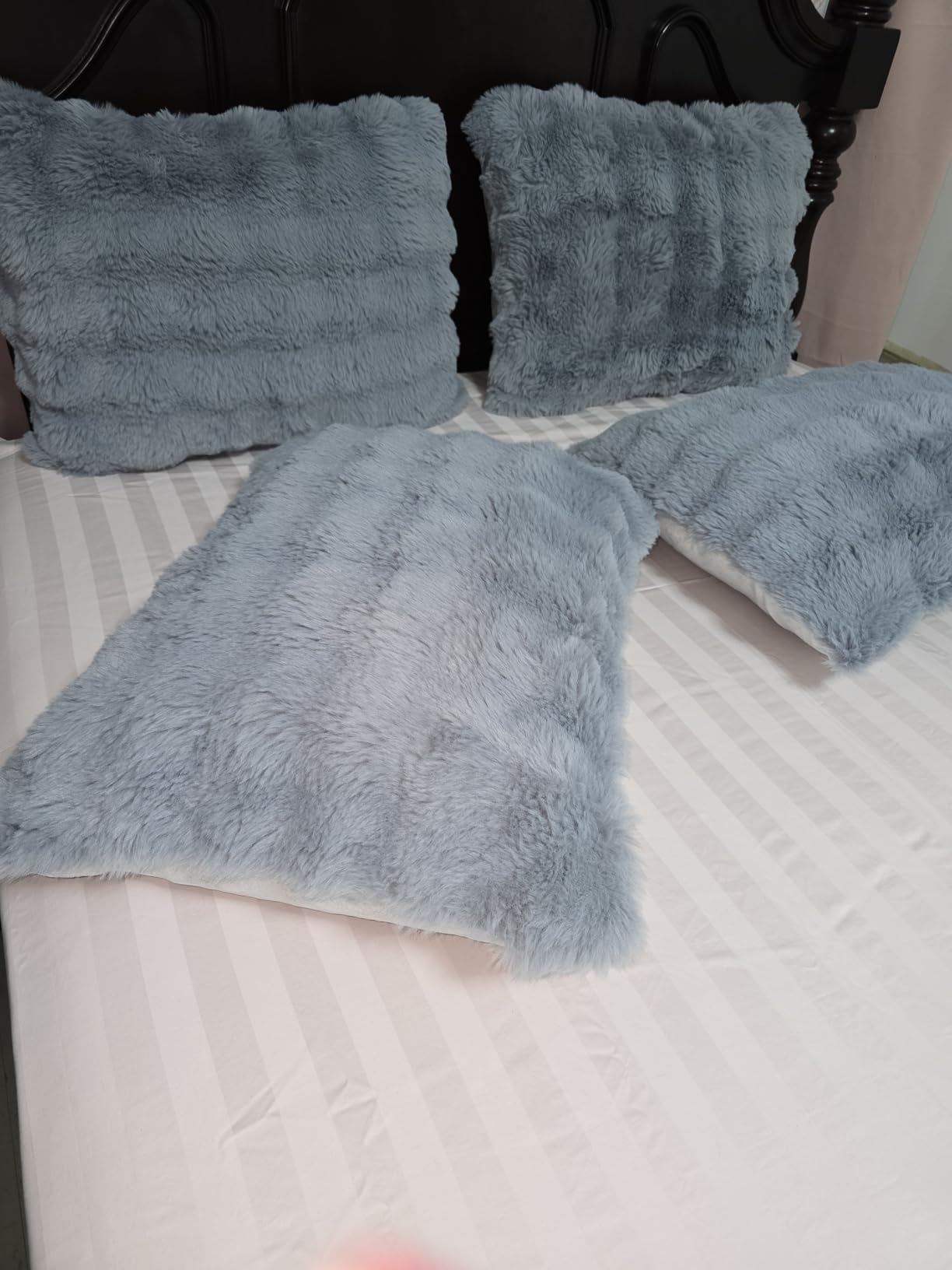LIFEREVO 2 Pack Fluffy Faux Rabbit Fur Standard Pillow Cases, Beige | Soft Bubble Plush Bed Pillowcases 20x26 with Zipper, Washable Decorative Ivory Fuzzy Long Pillow Shams for Bed Couch Sofa customer photo 2