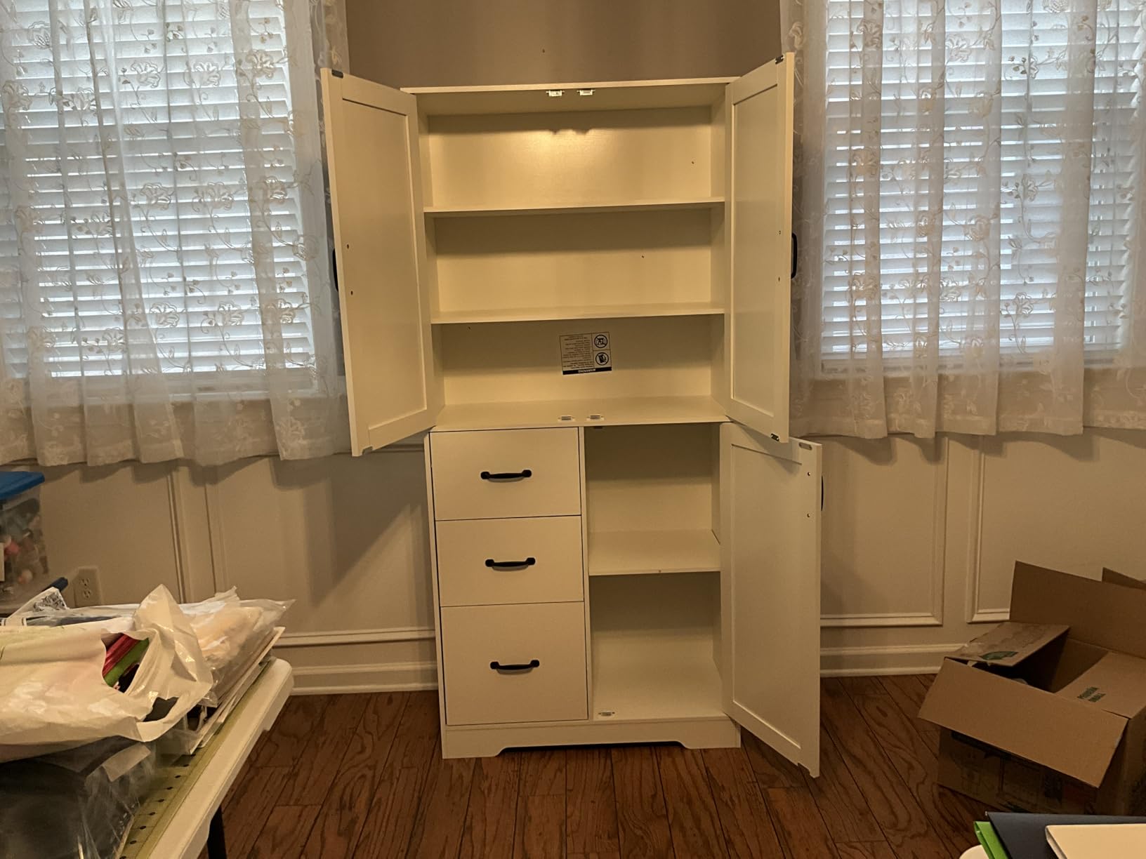 IRONCK Pantry Cabinet, Kitchen Storage Cabinet with 3 Door & Drawer, White | Adjustable Shelf. 67.5inch Tall. 5 Tier Freestanding. 150 lbs Per Shelf. Modern Style. FSC-certified Wood. Anti-tip. customer photo 2