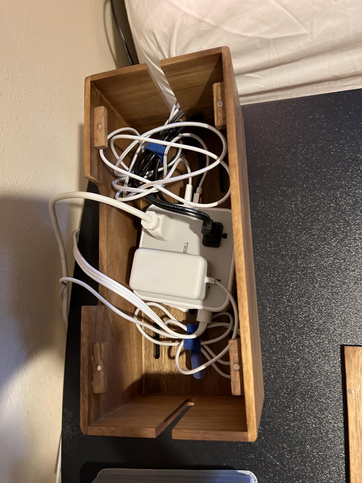 LiTY Acacia Wood Cable Management Box, Wooden Cord Hider & Organizer for Power Strip, Electrical Hiding, TV Wires, Desk & Floor Cables - Office Under Desk Cable Storage Box for Wire customer photo 1