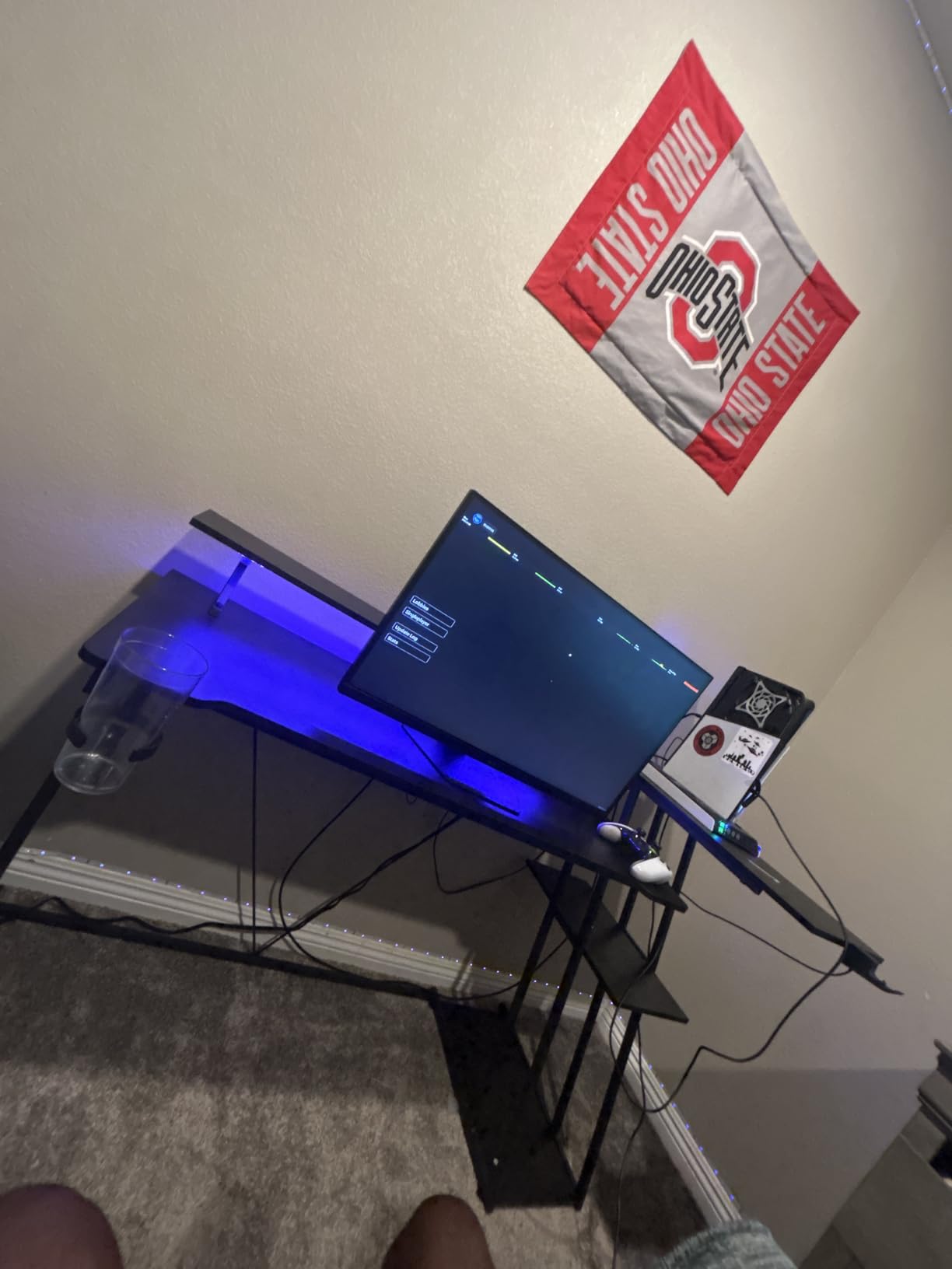 Korfile 40 Inch Gaming Desk with Power Outlet & LED Lights, L Shaped Computer Gaming Table with 3 Tiers Storage Shelves, Corner Gamer Desk with Monitor Stand for Small Space, Carbon Fiber Black | L Shaped Computer Gaming Table, Corner Gamer Table, with 3 Tiers Storage Shelves, with Moniter Stand, for Small Space customer photo 2