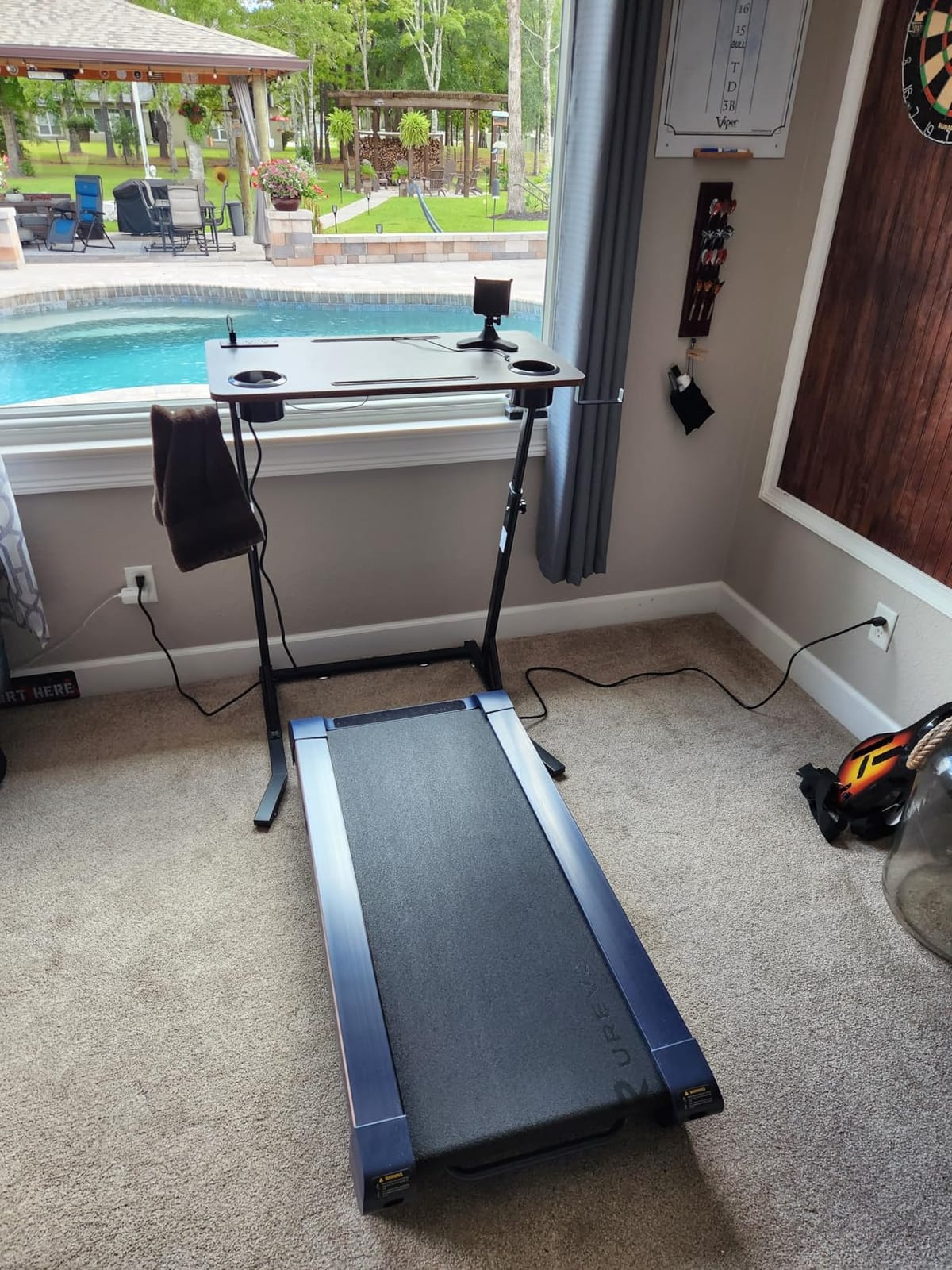 OrigoDeco Indoor Cycling Desk, Adjustable Standing Desk for Walking Pad, Bike Trainer Desk with Power Socket, for Indoor Cycling Treadmill & Office Use, Exercise While Working or Watching TV customer photo 1