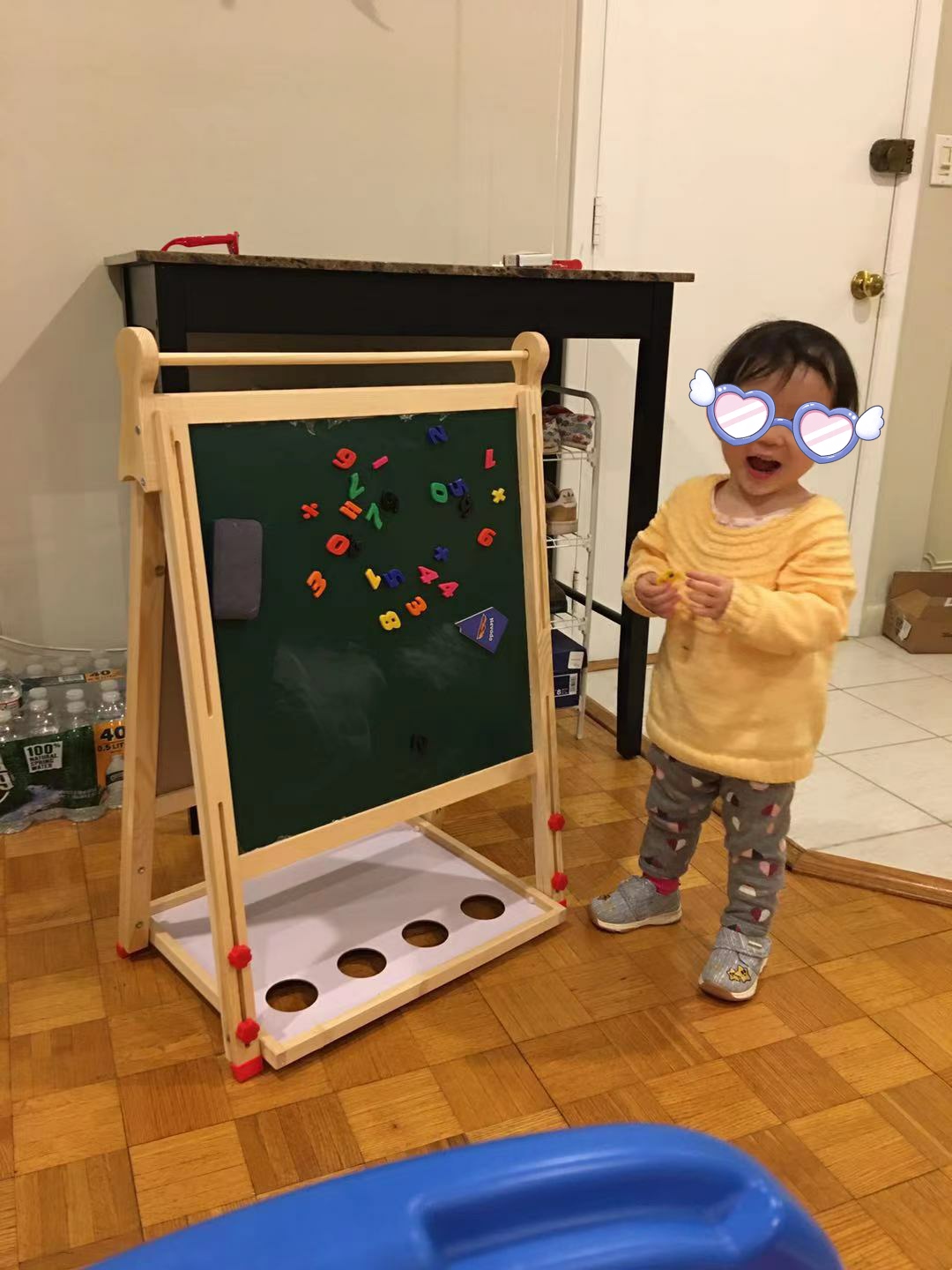 YOHOOLYO Kids Easel Standing Art Easel for Kids, Double Sided Children Pink Purple Easel Magnetic Chalkboard Whiteboard Dry Eraser Board Great Gift for Girls (Blue) customer photo 2