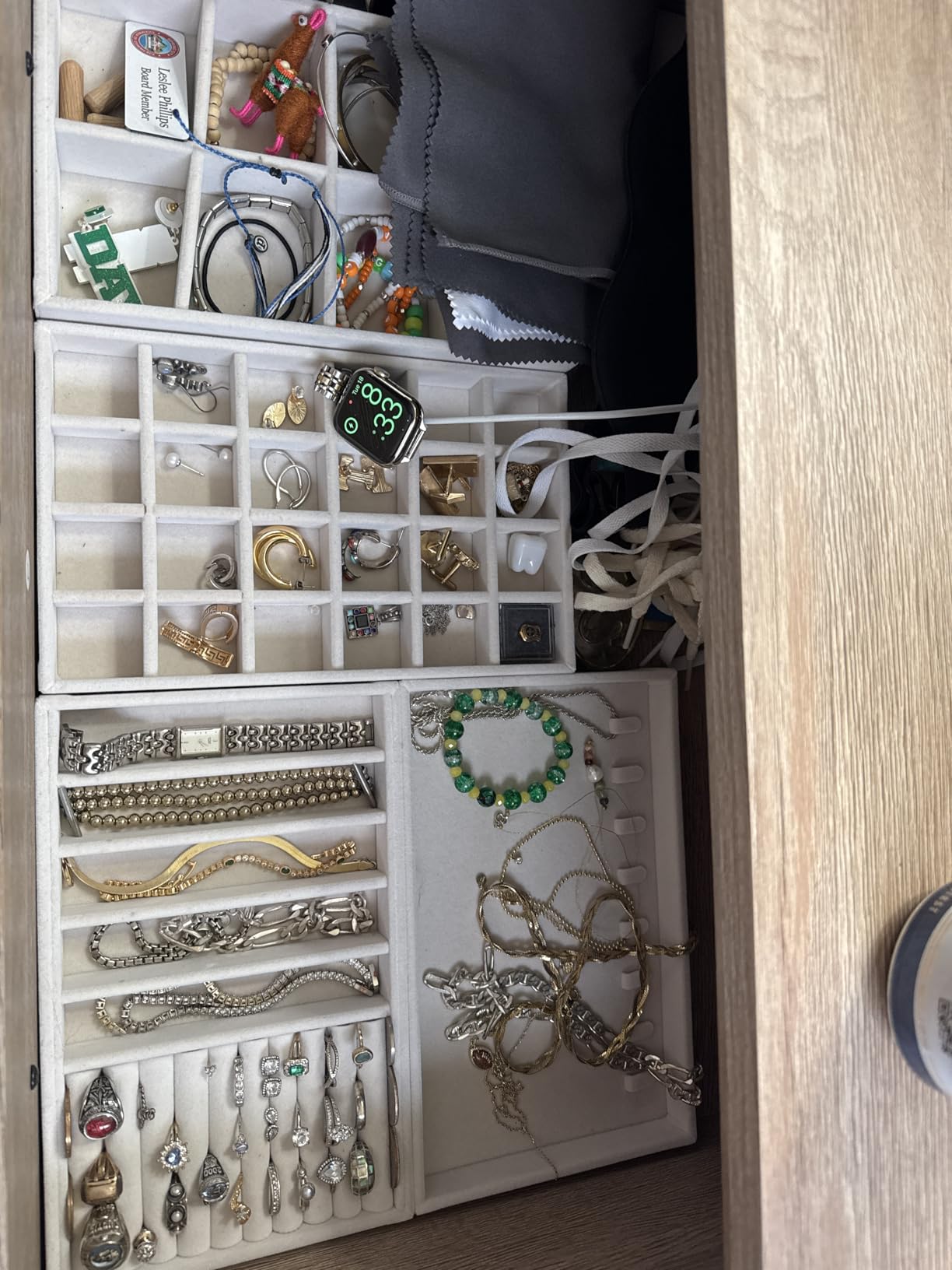 Velvet Jewelry Drawer Organizer Trays – 4-Layer Stackable Jewelry Storage Inserts Set, Beige Jewelry Tray Set for Earrings, Rings, Necklaces, Bracelets with Removable Dividers for Dresser & Vanity customer photo 2