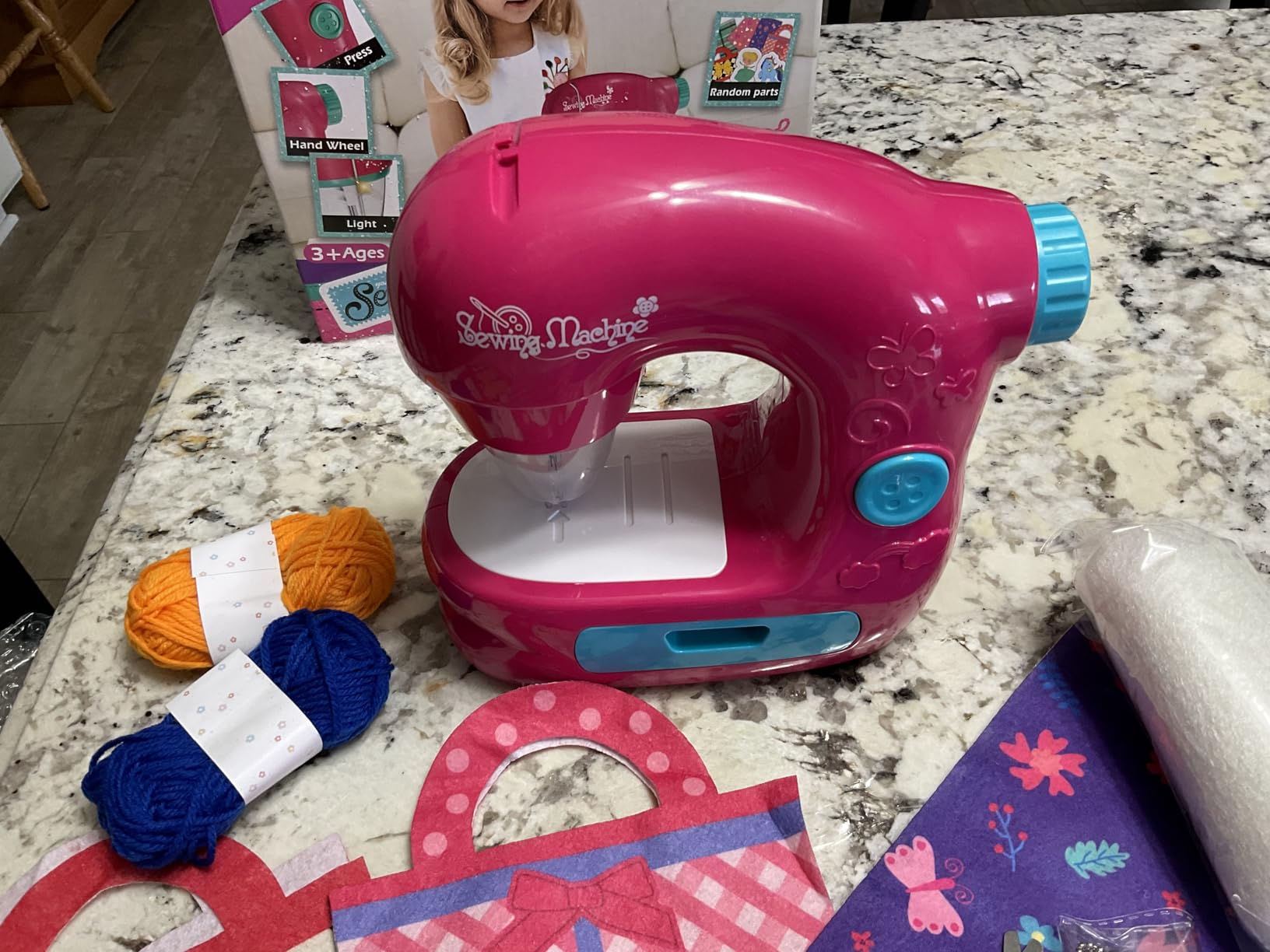 TUZT Mini Sewing Machine Toy Kit for Kids Beginners, 22pcs Portable Electric Sewing Machine with Sewing Kit, Light and Finger Guard, Birthday Christmas Gift for Kids Girls 4-12 customer photo 2