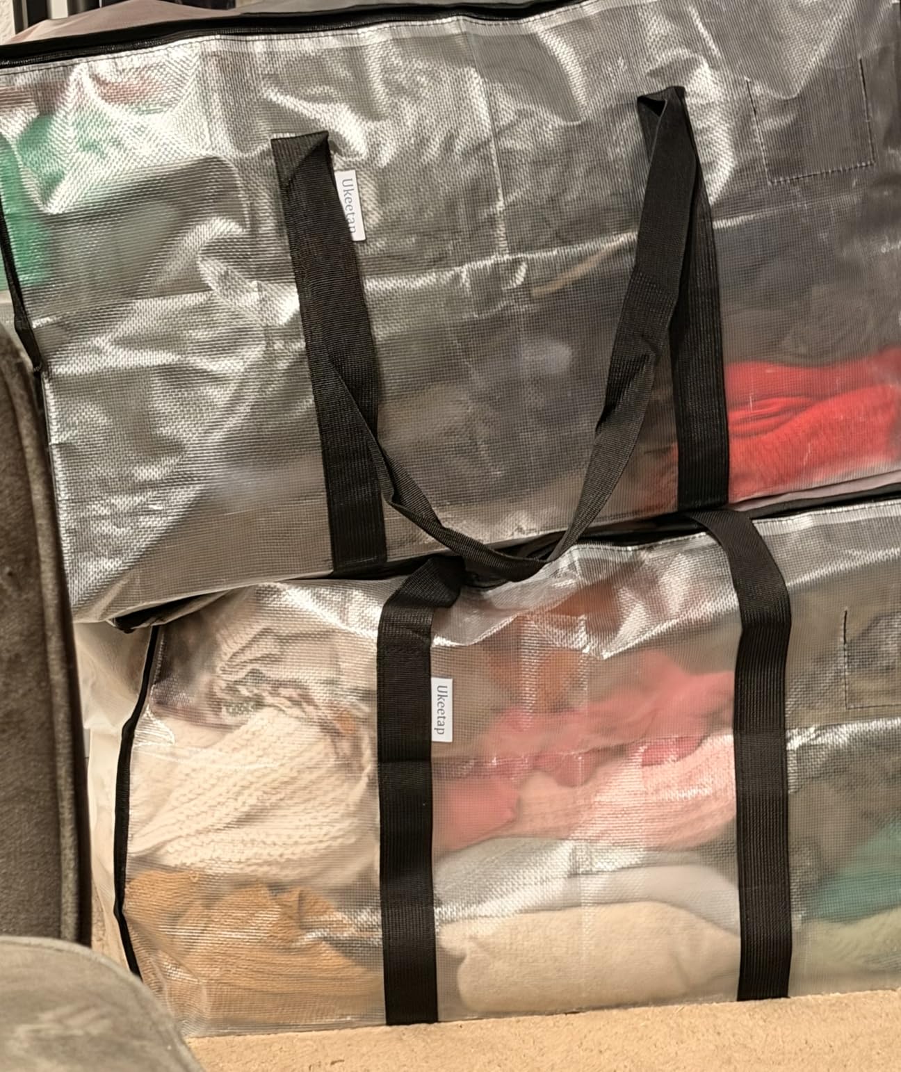 8 Pack Extra Large Clothes Storage Bins with Lids, Moving Bags, Clear customer photo 1