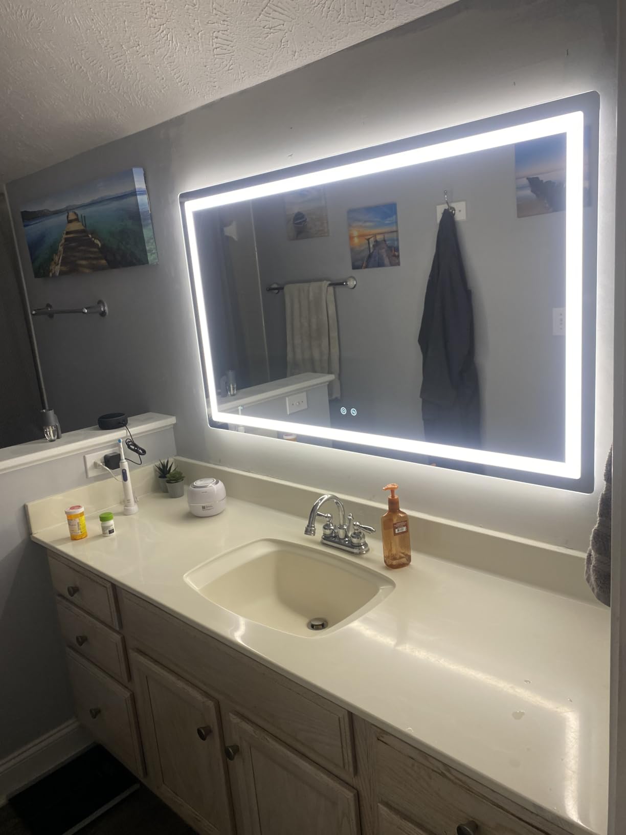 Delma 30x50 LED Bathroom Vanity Mirror with Lights, Anti-Fog, Dimmable | Front & Backlit with 3 Color Modes and Memory, 5mm Shatterproof Glass, Plug-in or Hardwired, Horizontal or Vertical customer photo 2
