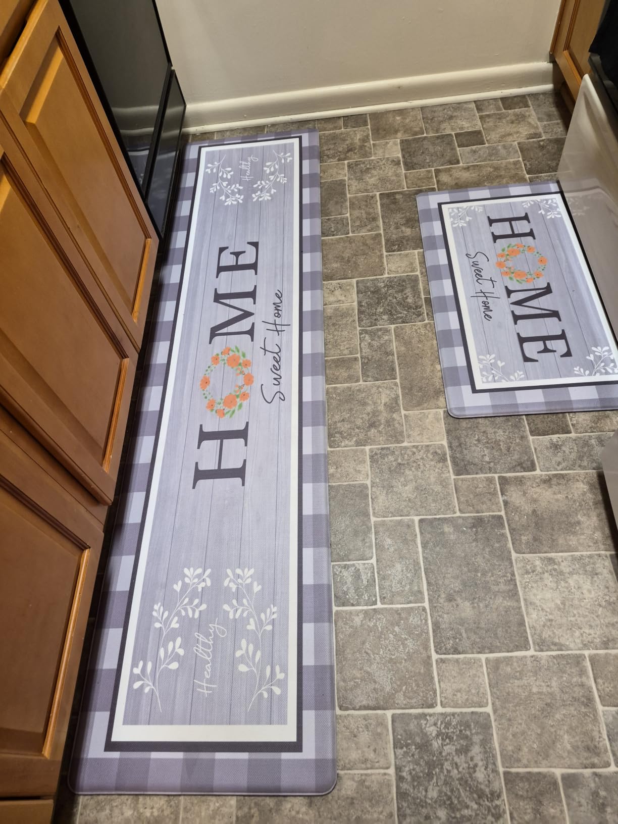 Kitchen Mats 2PCS, Anti Fatigue Rugs, 17.3x30+17.3x47.2in, Grey | Foam Cushioned Kitchen Rugs, Non-slip Floor Mats, Kitchen Runner Rugs for Standing Desk, Office, Laundry, Long-lasting customer photo 2